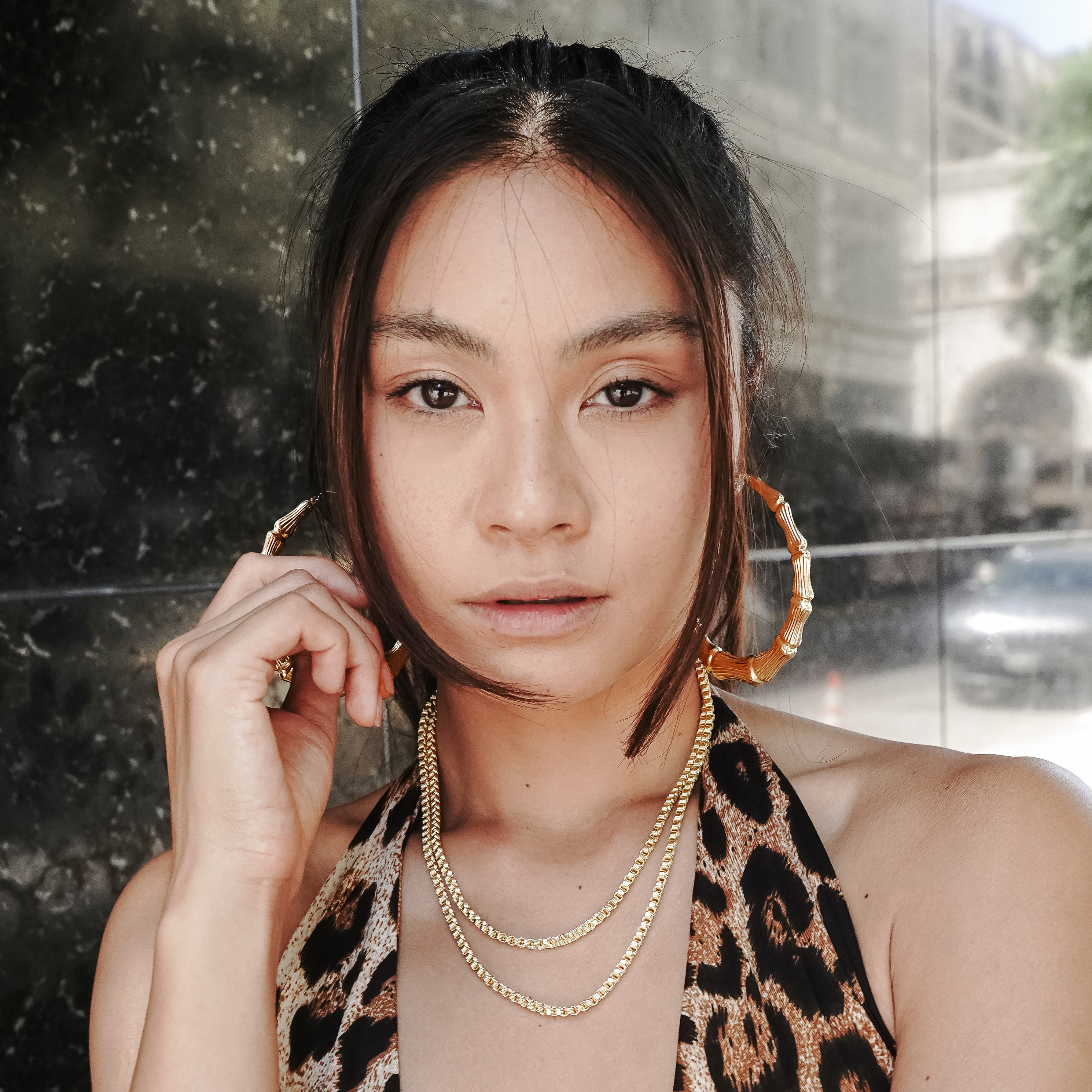 10k Yellow Gold Bamboo Hoop Earrings (2.90)