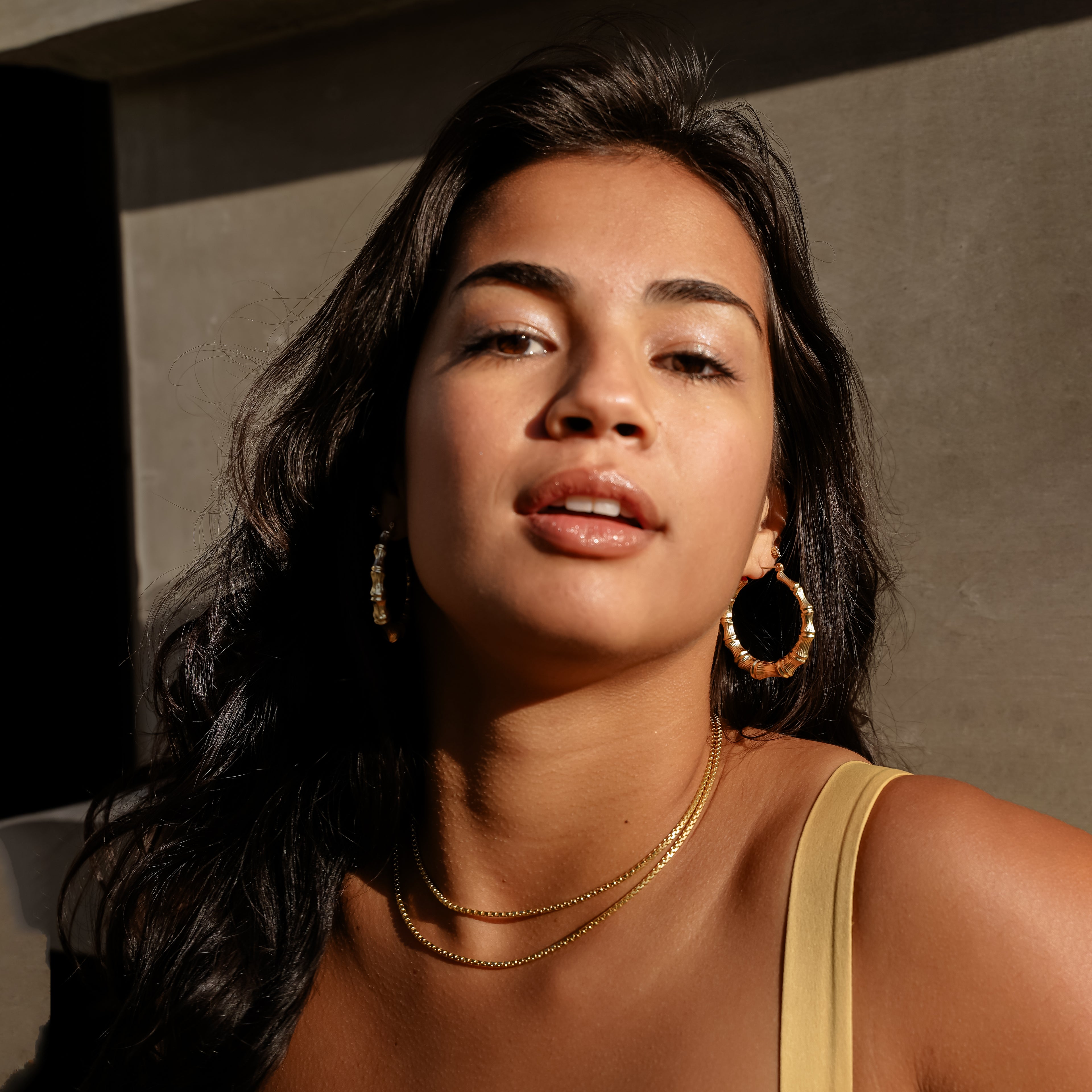 10k Yellow Gold Bamboo Hoop Earrings (1.65")