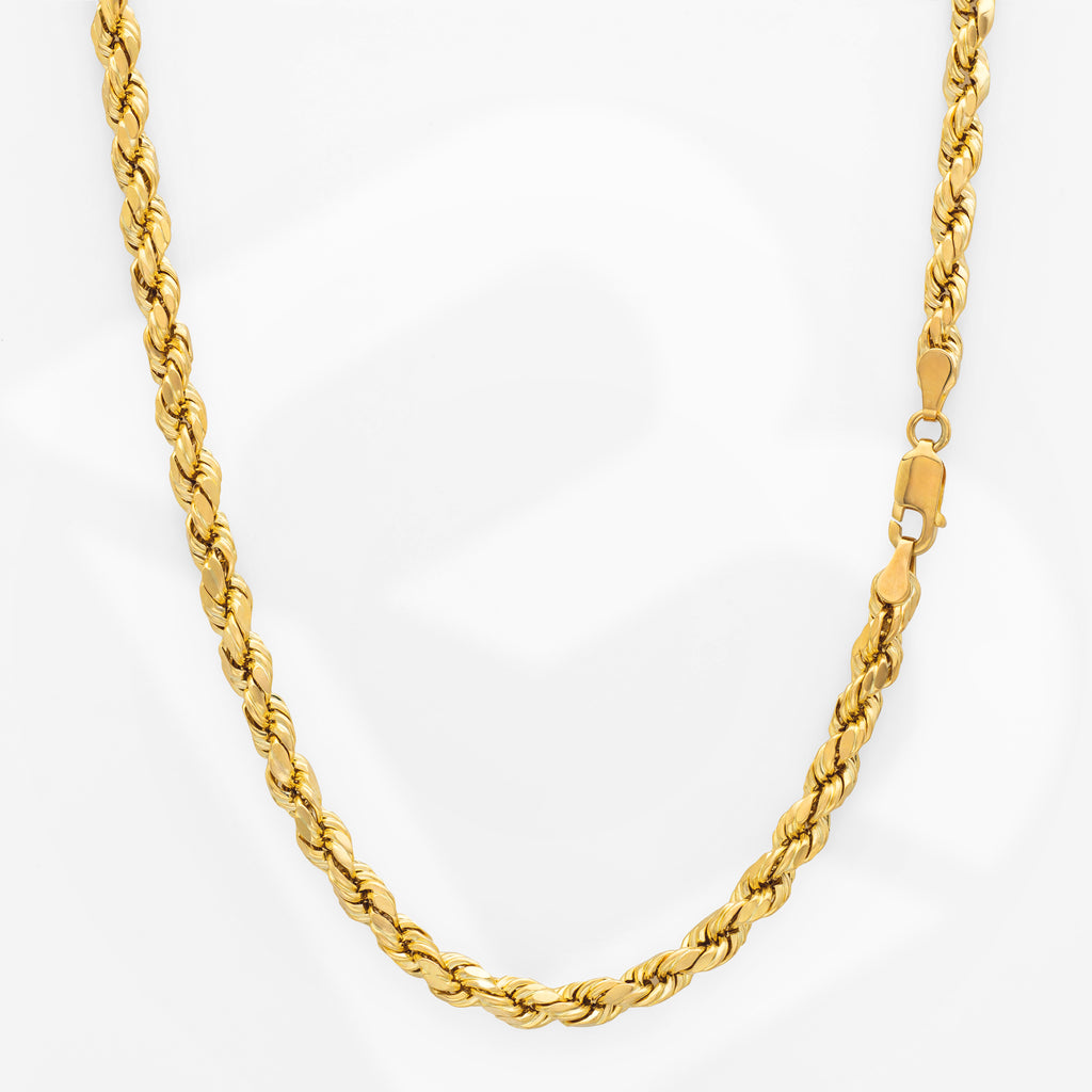 10k Women's Yellow Gold Diamond Cut Hollow Rope Necklace