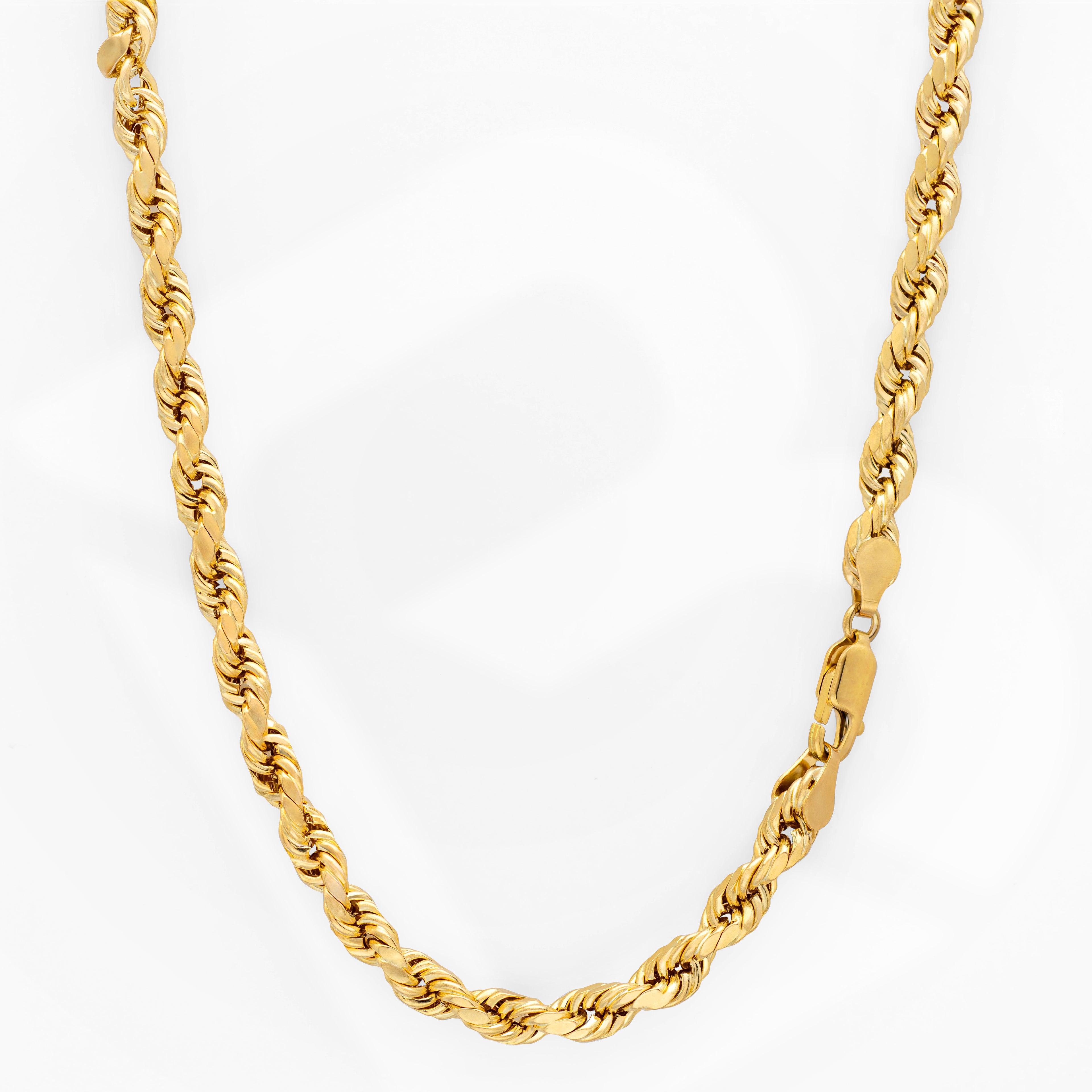 10k Women's Yellow Gold Diamond Cut Hollow Rope Necklace