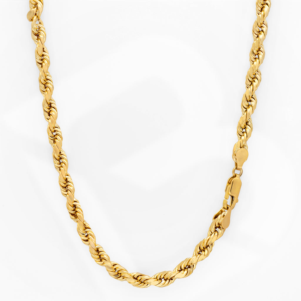 14k Yellow Gold Hollow Diamond Cut Rope Chain
