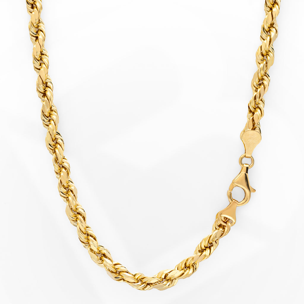 10k Women's Yellow Gold Diamond Cut Hollow Rope Necklace