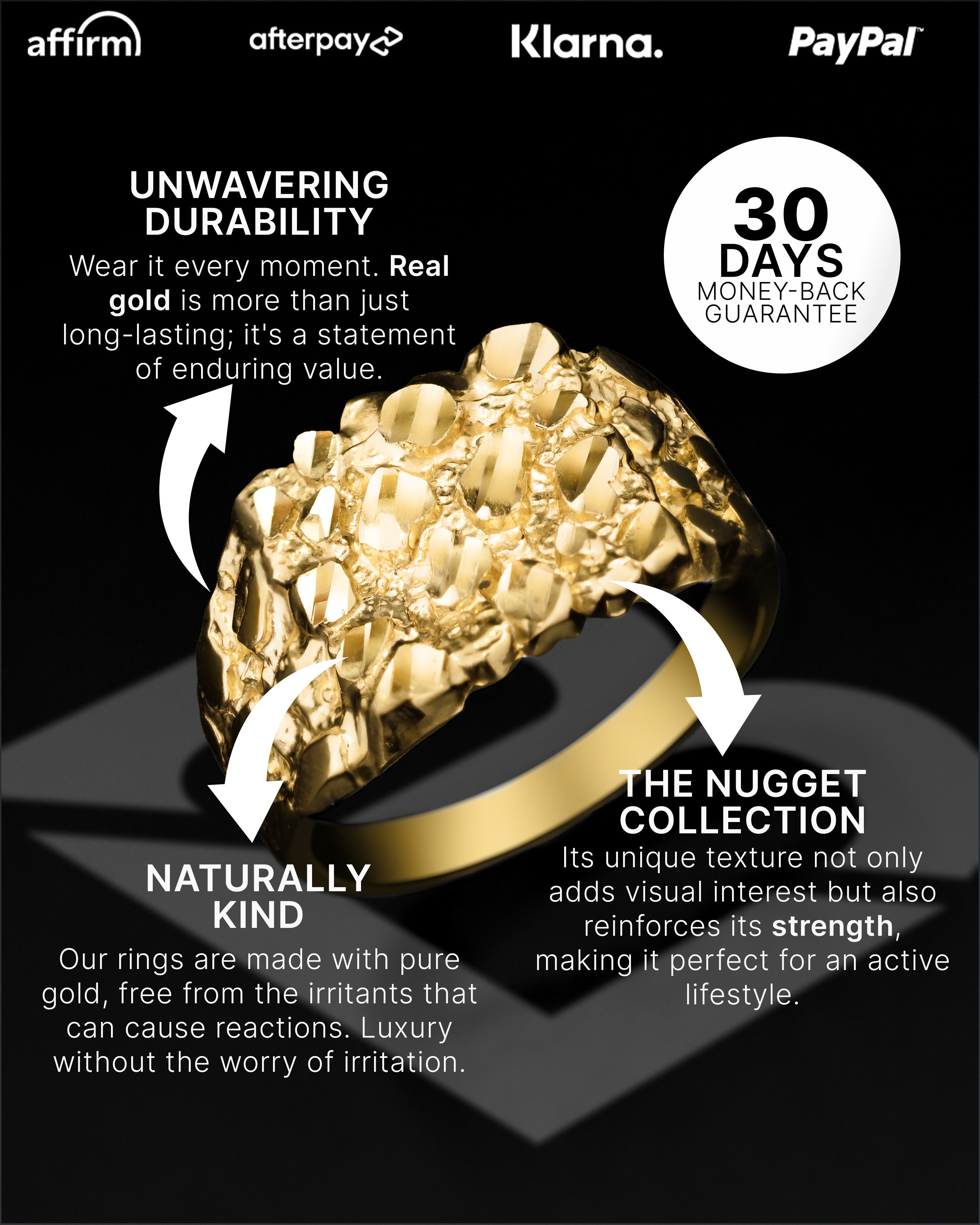 10K Solid Standard 2g Nugget Gold Ring (0.37" x 0.37")