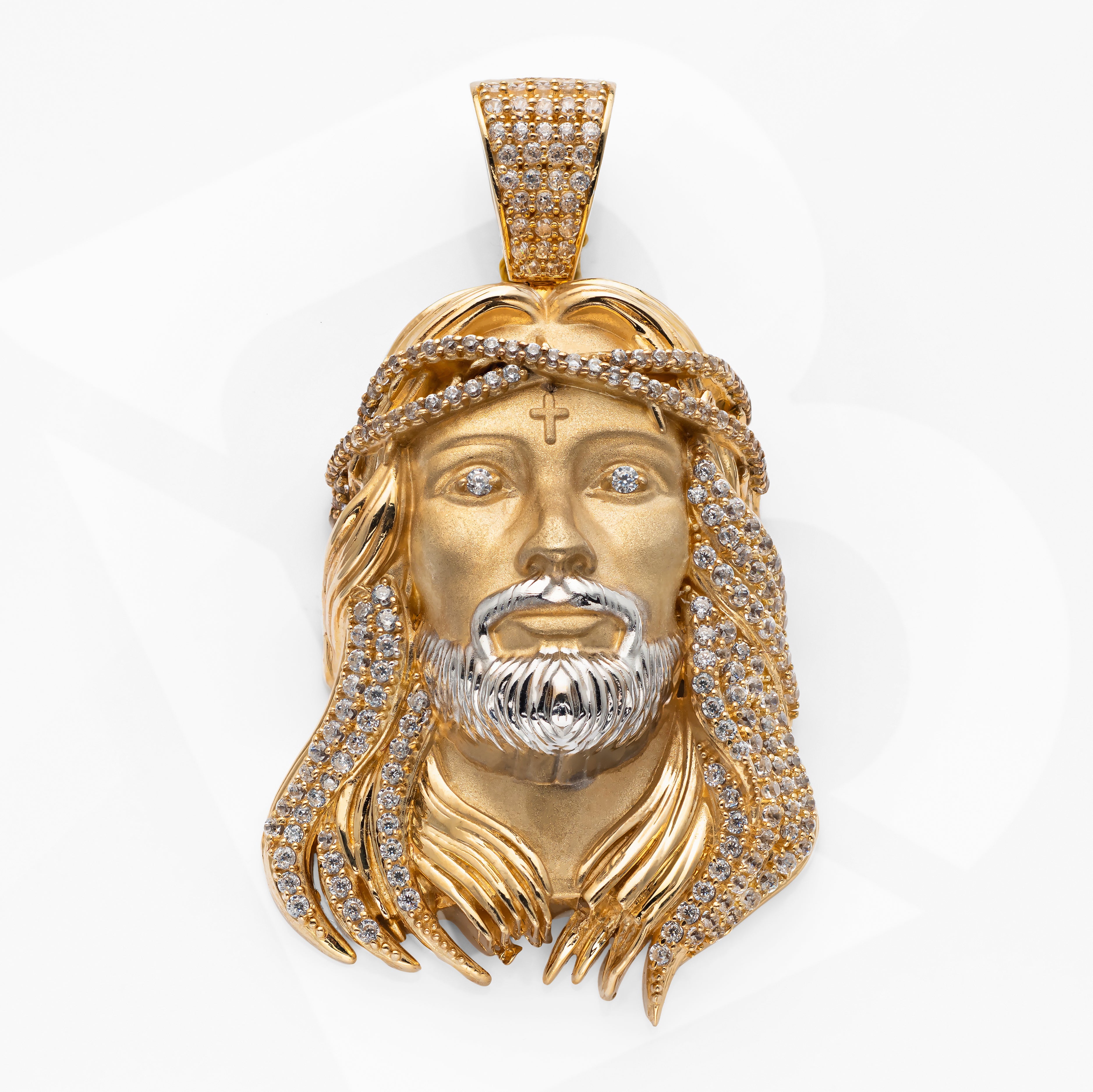 14K Solid Gold Premium Jesus Head With CZ Charm Pendant 20g