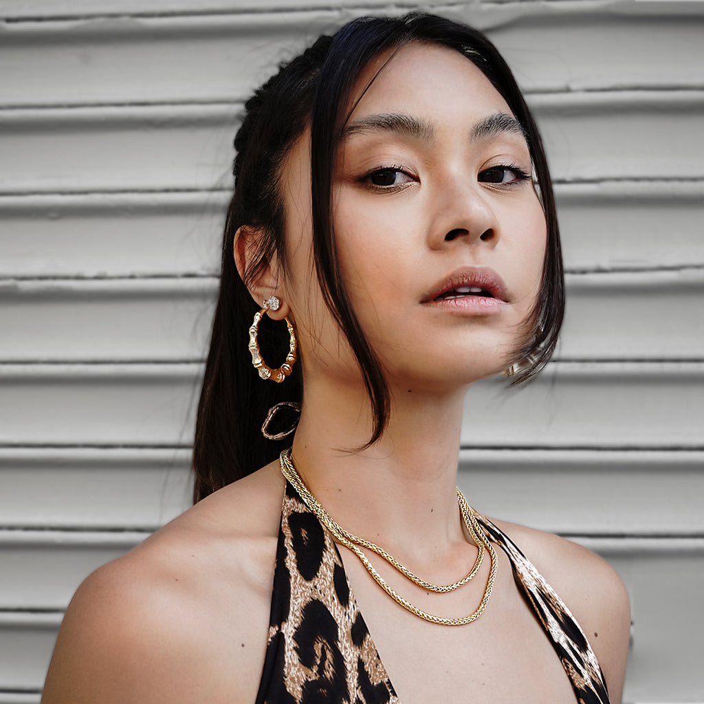 10k Yellow Gold Bamboo Hoop Earrings (1.65")