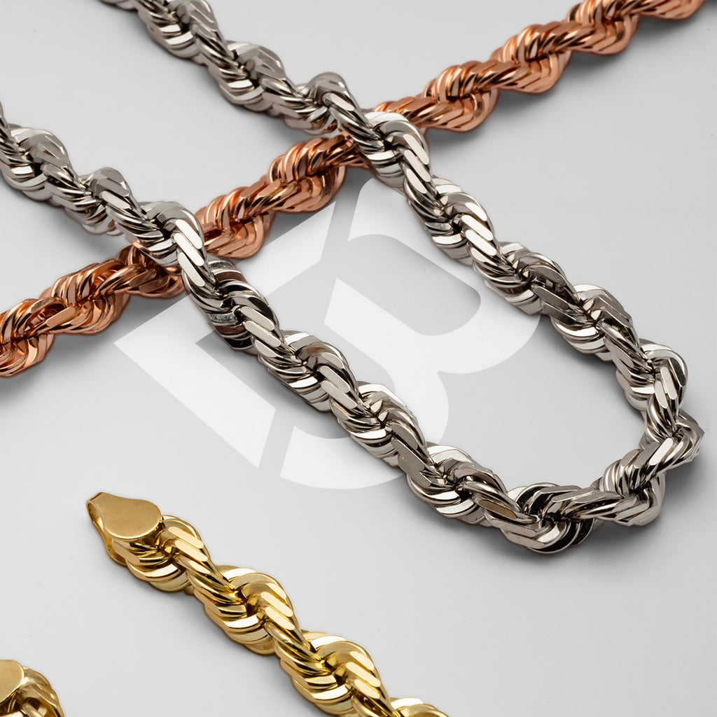 14k Women's Yellow Gold Solid Diamond Cut Rope Necklace