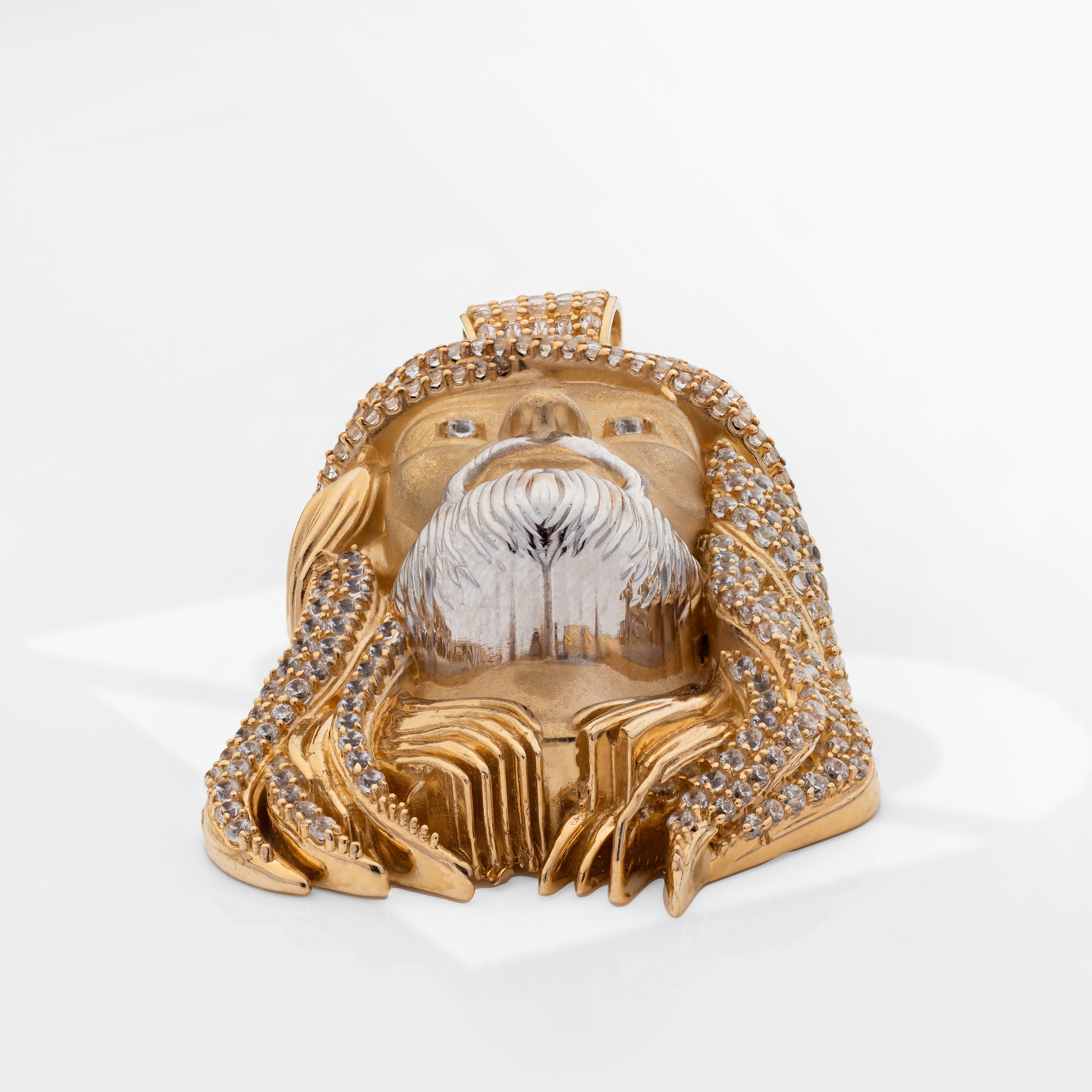 14K Solid Gold Premium Jesus Head With CZ Charm Pendant 20g