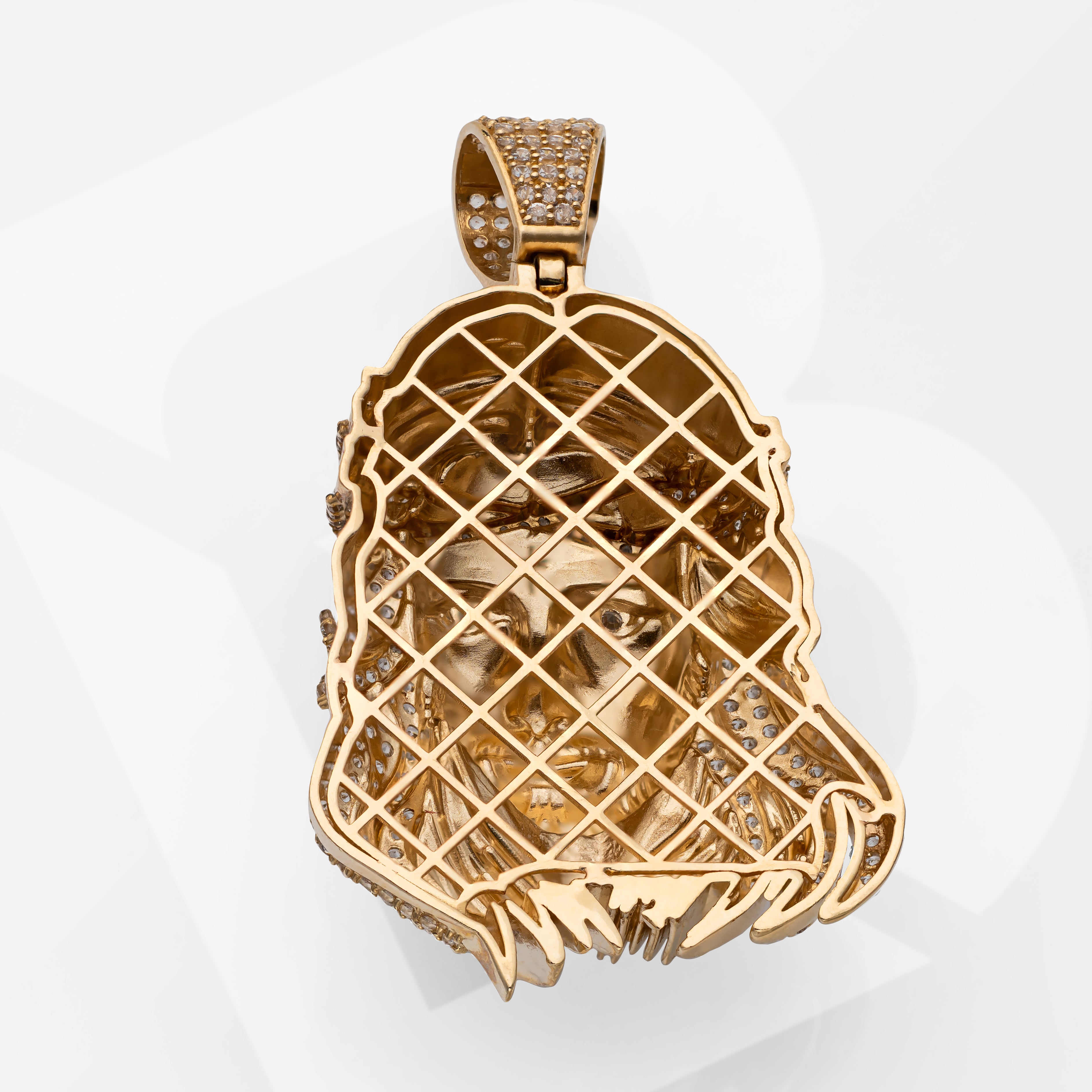 14K Solid Gold Premium Jesus Head With CZ Charm Pendant 20g