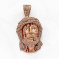 14K Rose Solid Gold Premium Jesus Head Bleeding With CZ Charm Pendant 14g