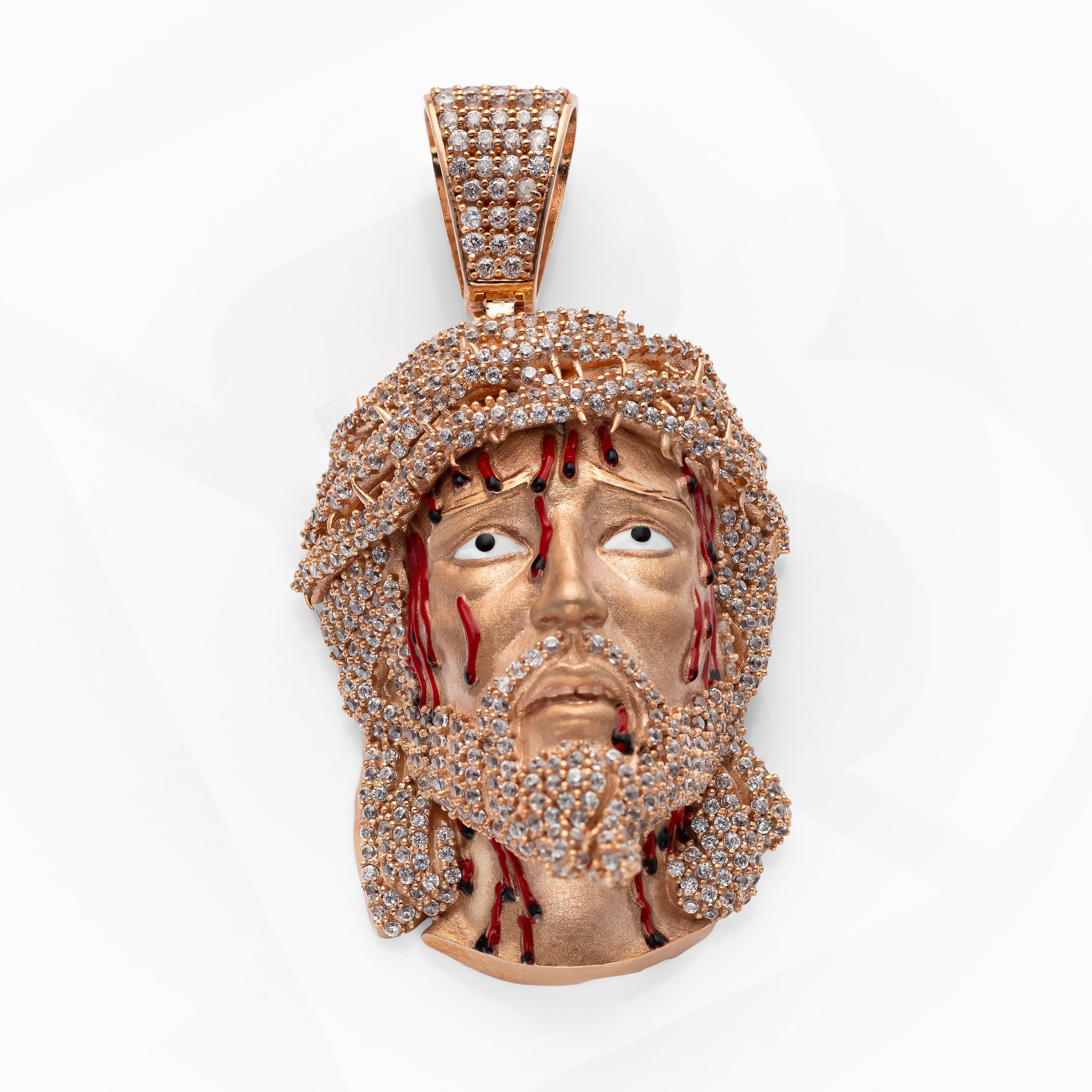 14K Rose Solid Gold Premium Jesus Head Bleeding With CZ Charm Pendant 14g