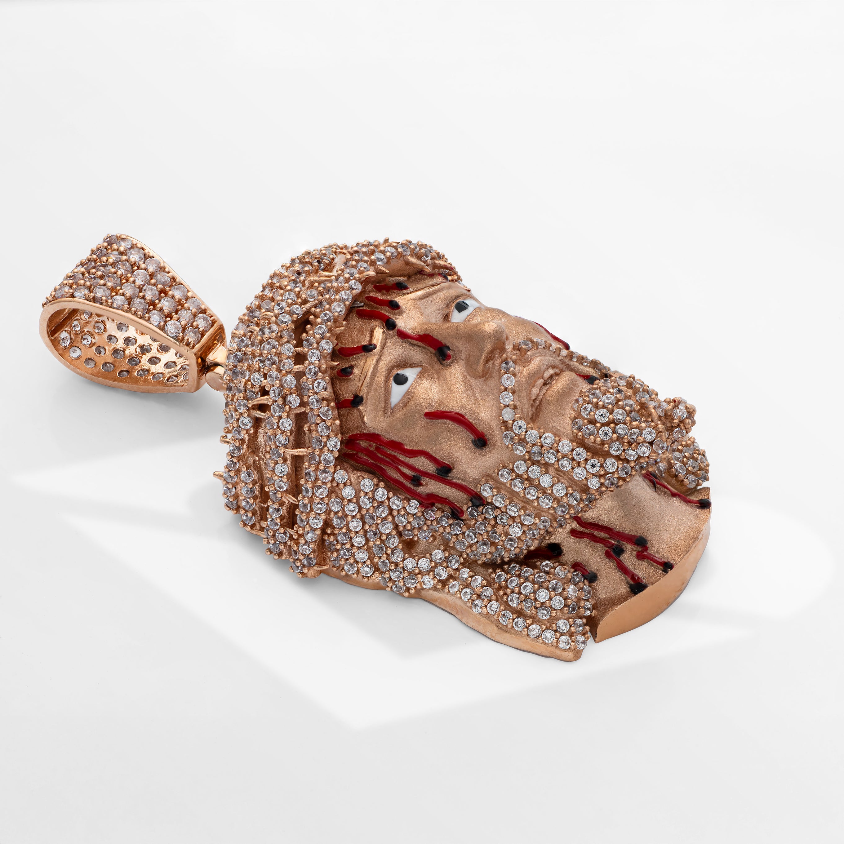 14K Rose Solid Gold Premium Jesus Head Bleeding With CZ Charm Pendant 14g