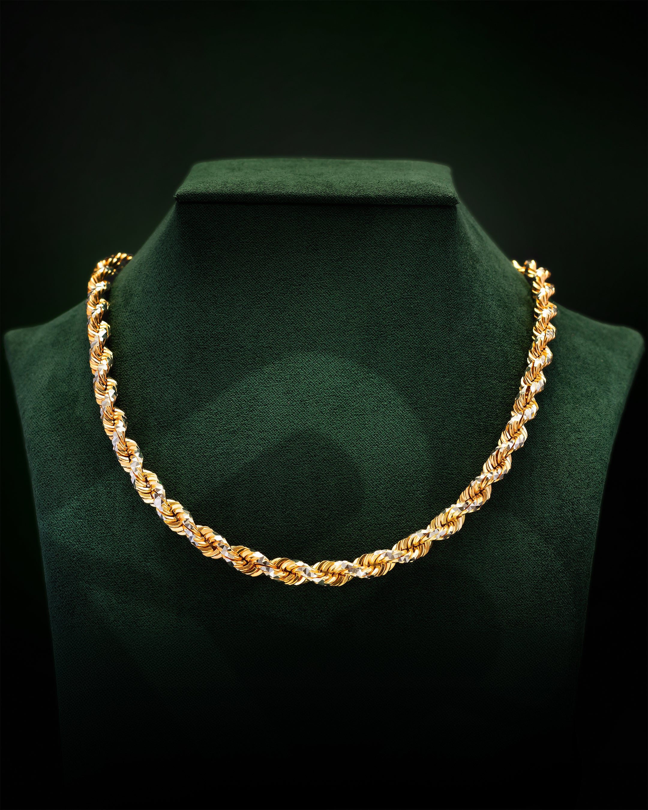 14k Two-Tone Gold Solid Diamond Cut Rope Chain