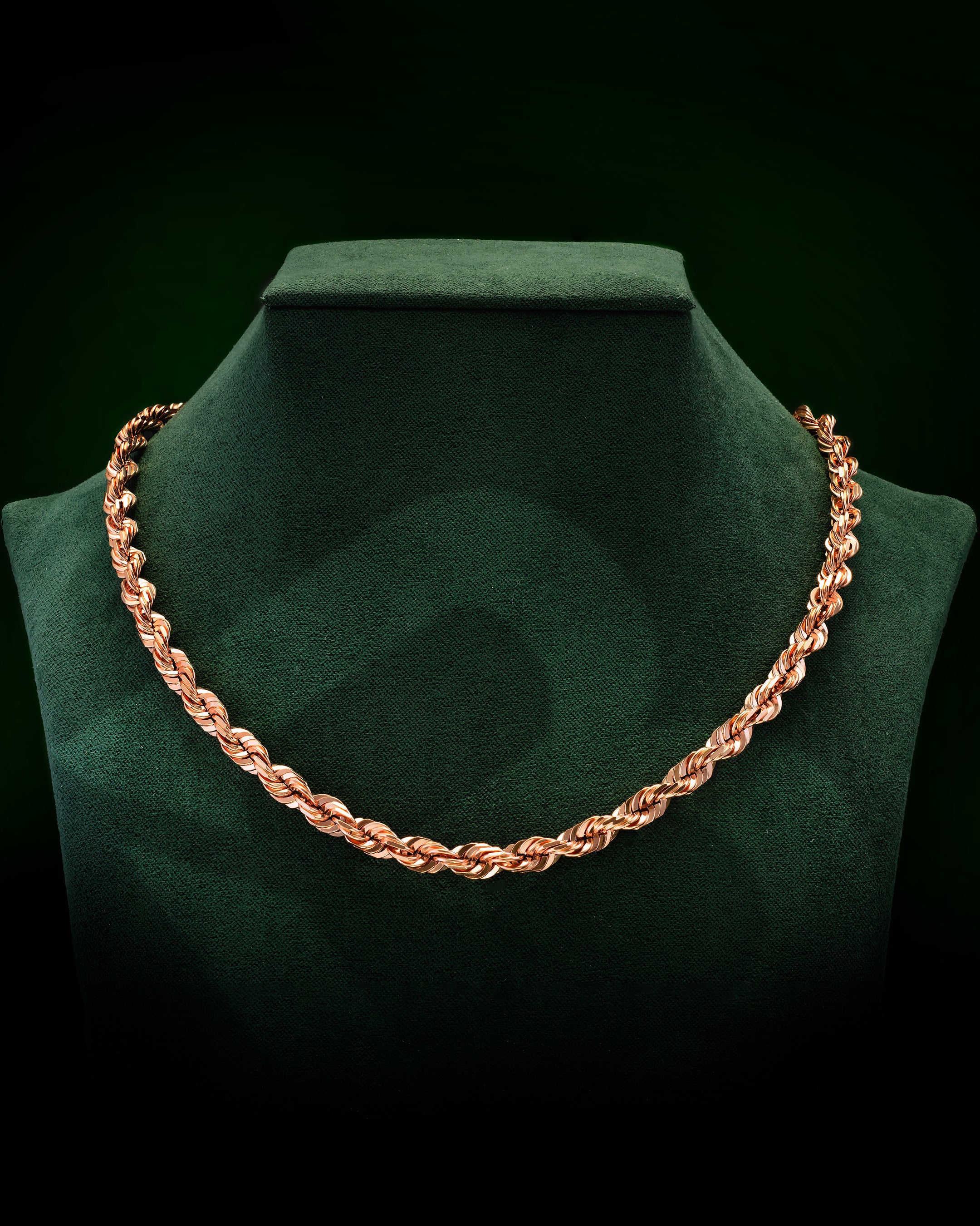 14k Rose Gold Solid Diamond Cut Rope Chain