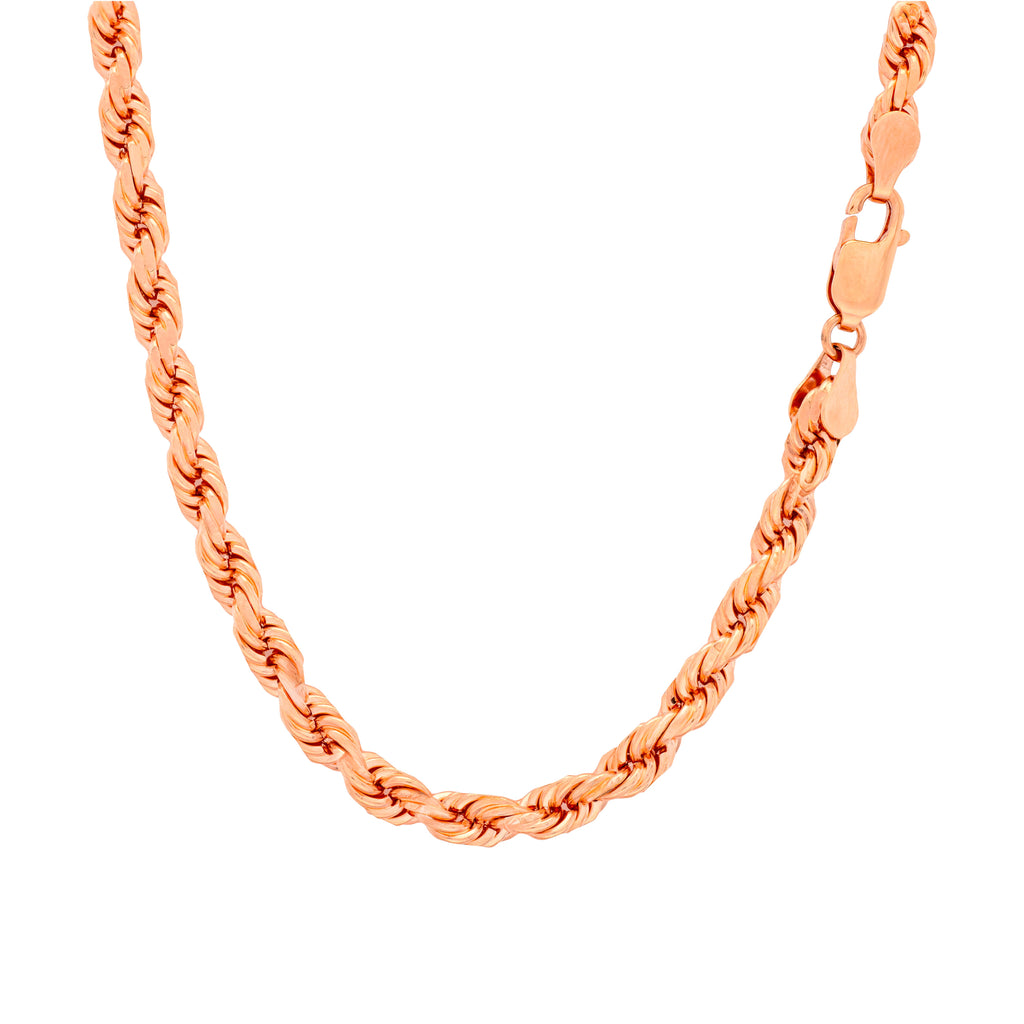 14k Rose Gold Solid Diamond Cut Rope Chain