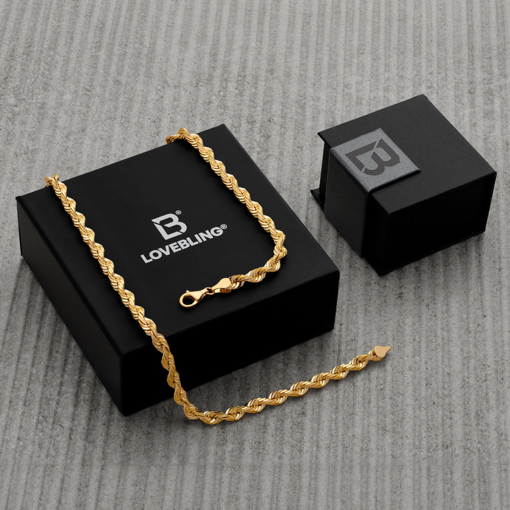 14k Yellow Gold Solid Diamond Cut Rope Chain