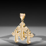 10k Solid Gold Triple Cross Pendant Large 4.8 grams