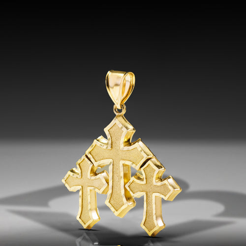 10k Solid Gold Triple Cross Pendant Large 4.8 grams