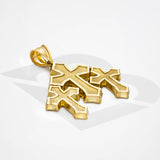 14k Solid Gold Triple Cross Pendant Small 3.3 grams