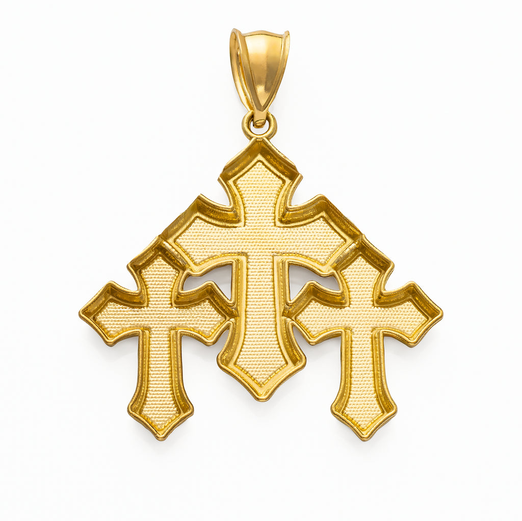14k Solid Gold Triple Cross Pendant Large 5.5 grams