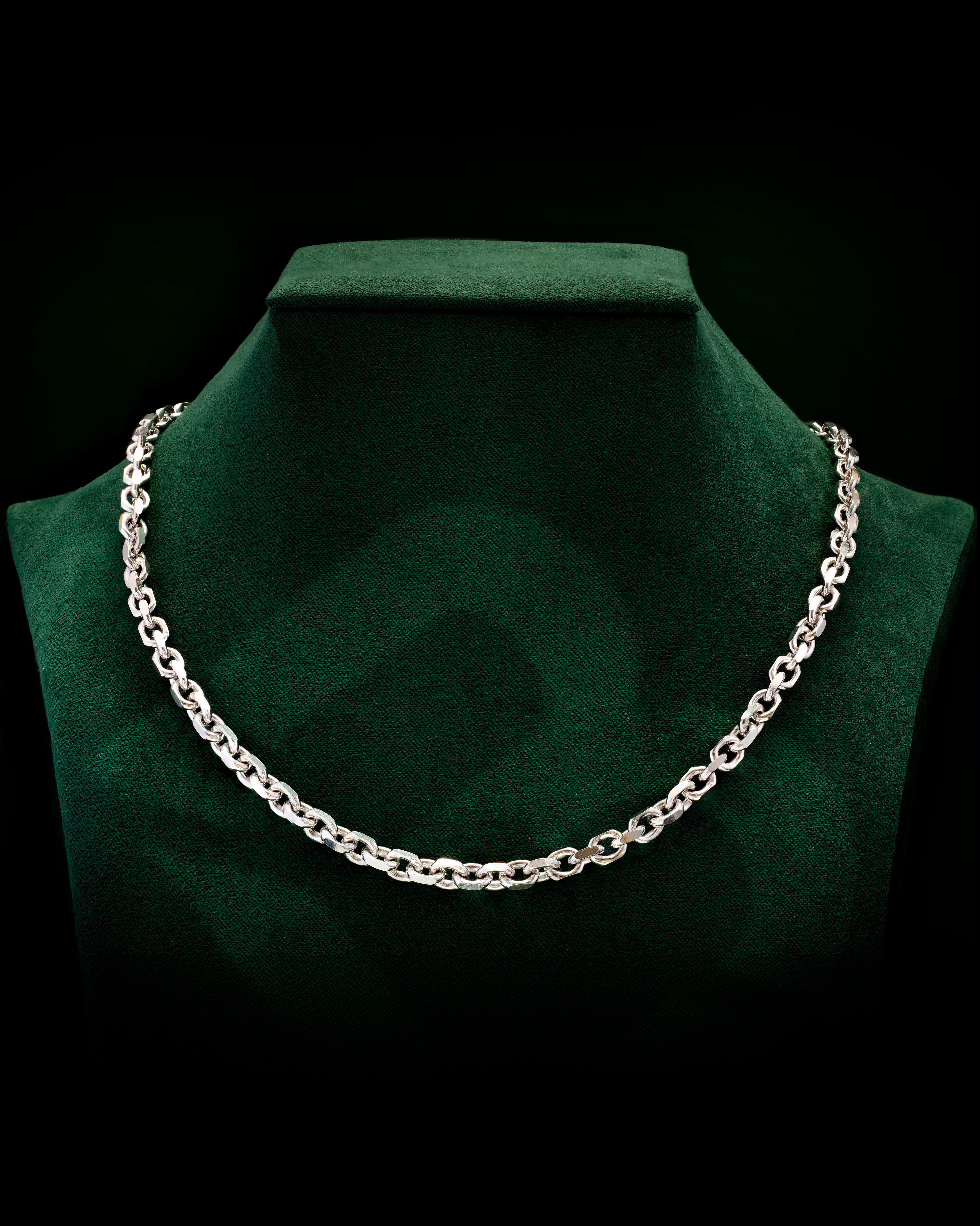 10k White Gold Solid Heavyweight Cable Link Chain with Lobster Lock (Available 3mm to 5mm)
