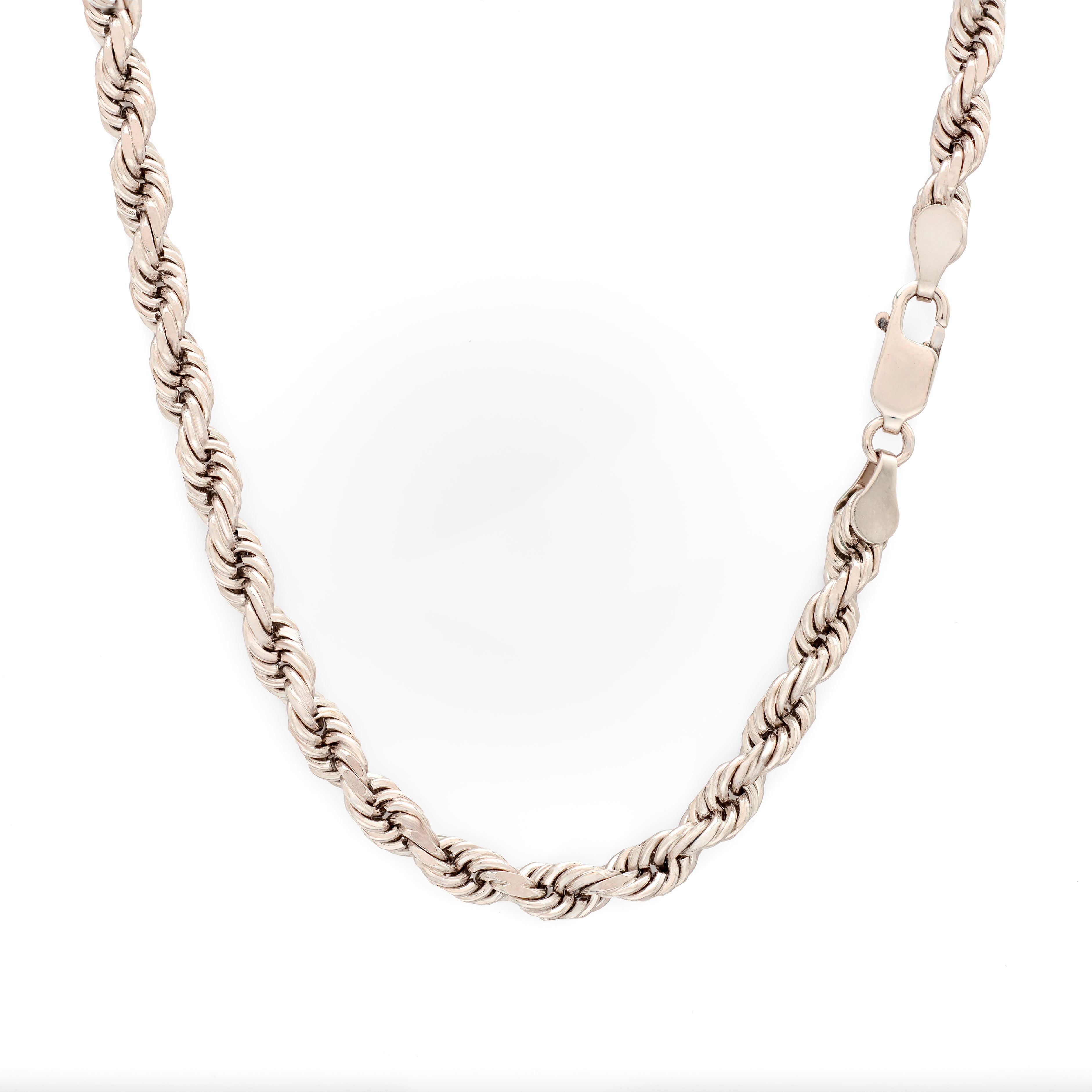 14k White Gold Solid Diamond Cut Rope Chain