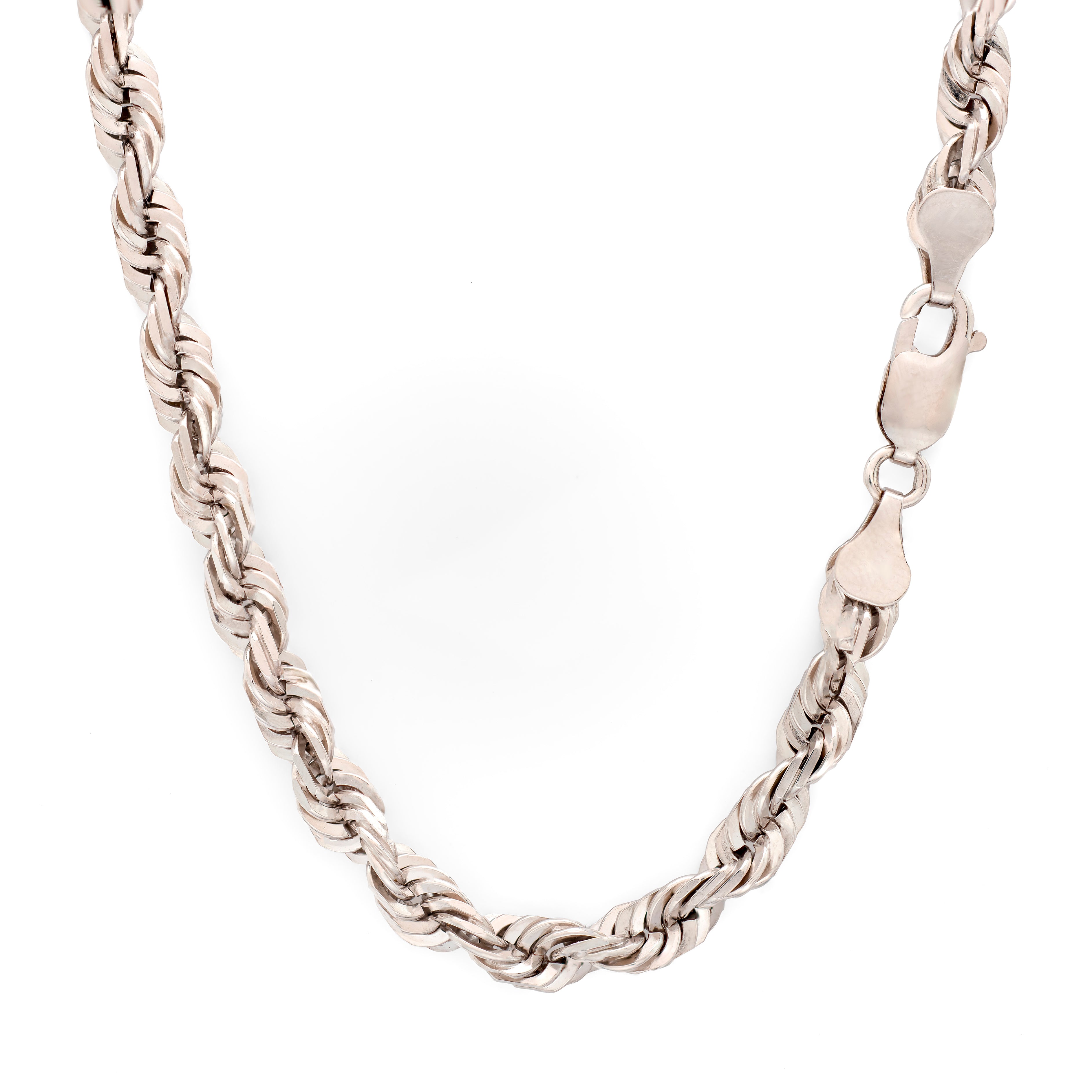 14k White Gold Solid Diamond Cut Rope Chain