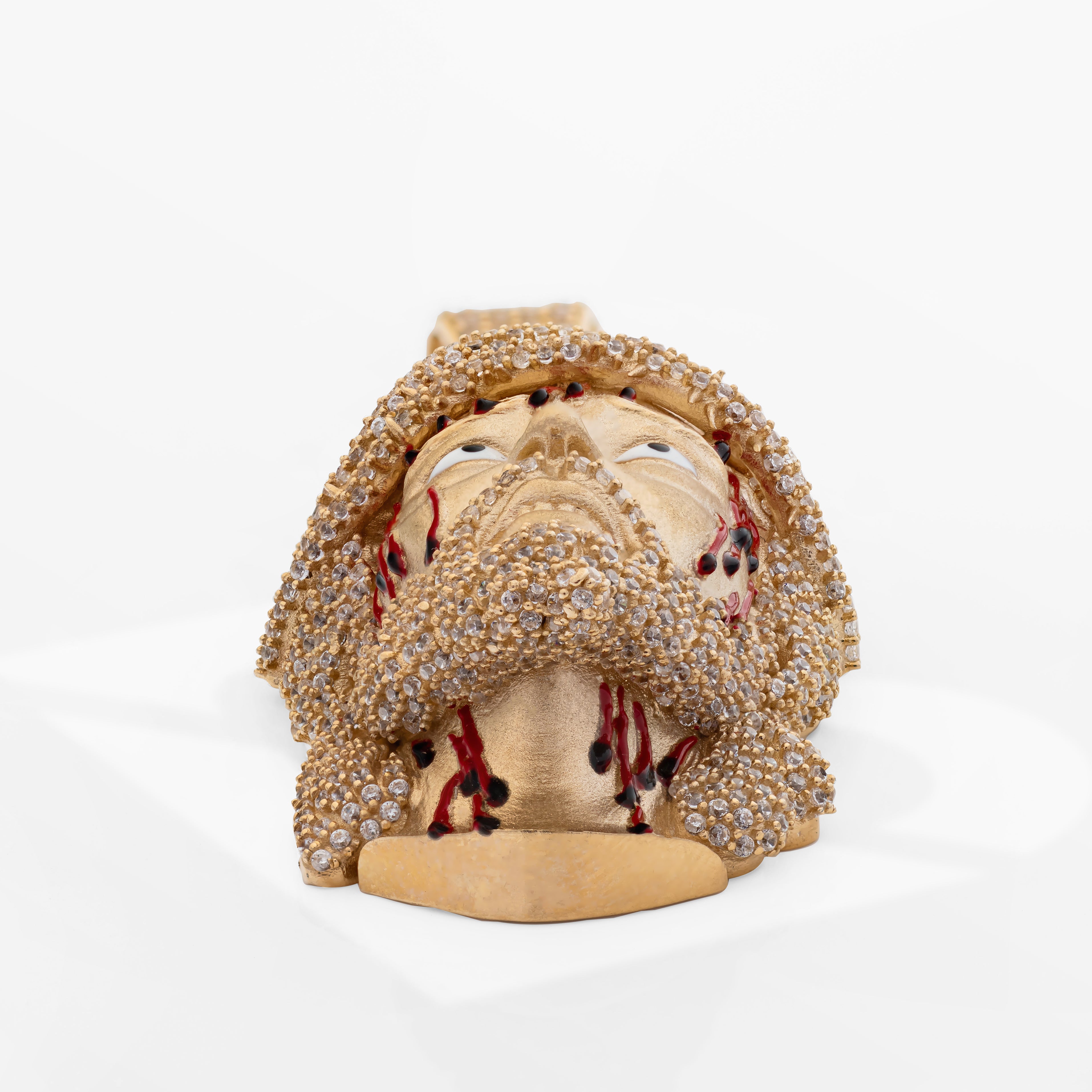 14K Yellow Solid Gold Premium Jesus Head Bleeding With CZ Charm Pendant 14g