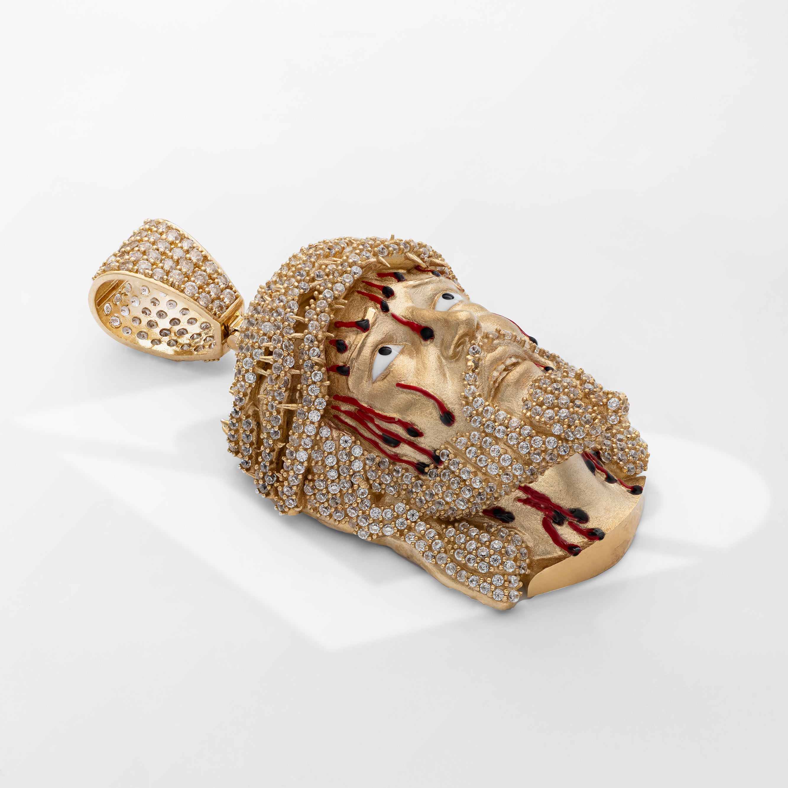 14K Yellow Solid Gold Premium Jesus Head Bleeding With CZ Charm Pendant 14g