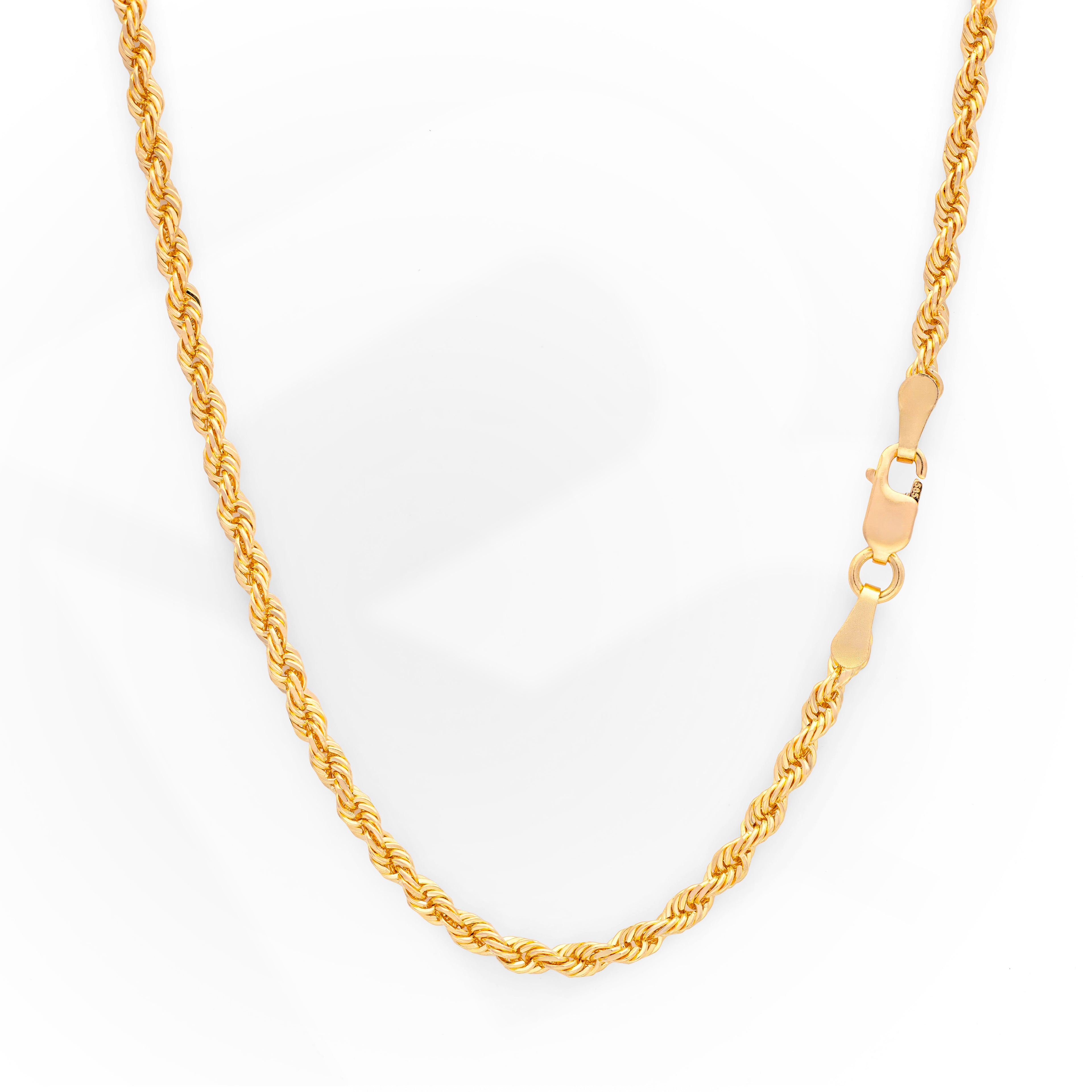 14k Yellow Gold Solid Diamond Cut Rope Chain