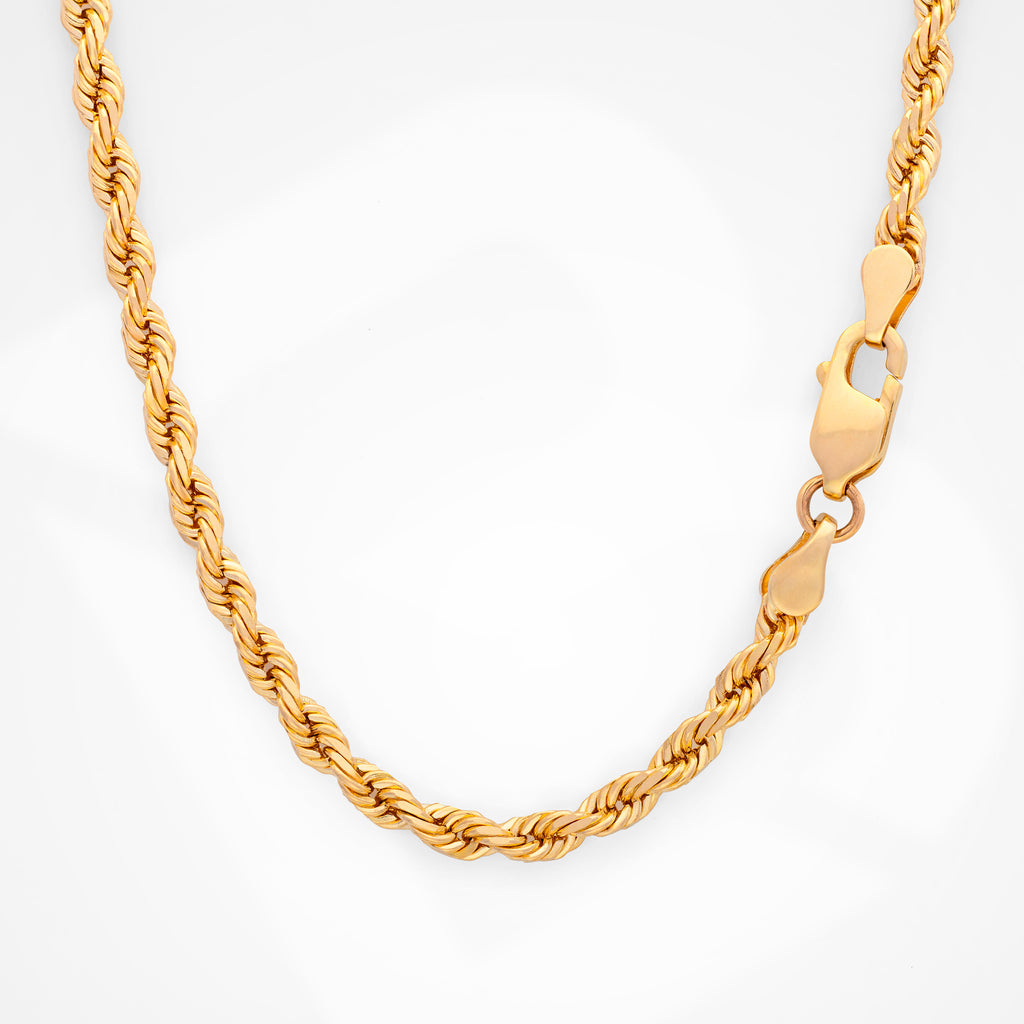 10k Women's Yellow Gold Solid Diamond Cut Rope Necklace