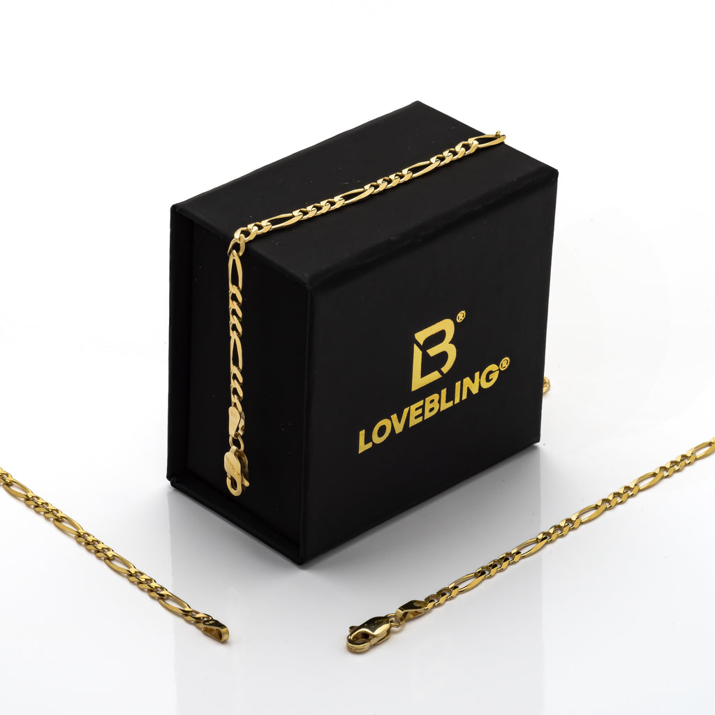14k Yellow Gold Solid Figaro Bracelet