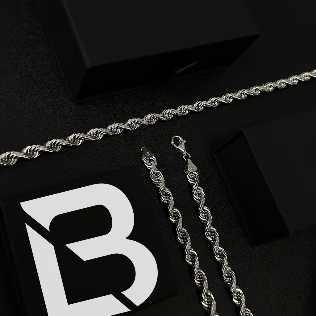 14k White Gold Solid Diamond Cut Rope Chain