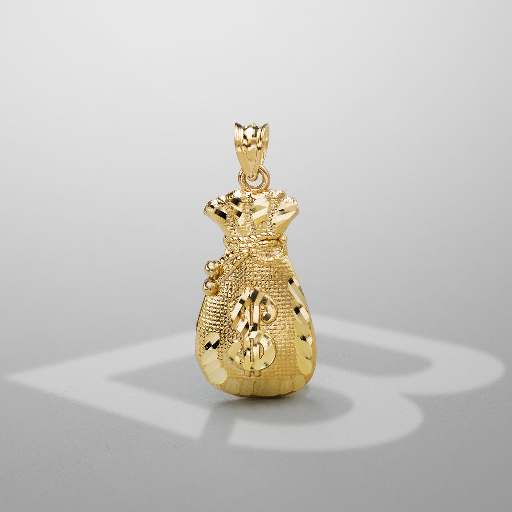 10k Solid Gold Money Bag Charm Pendant Medium 2.4 grams