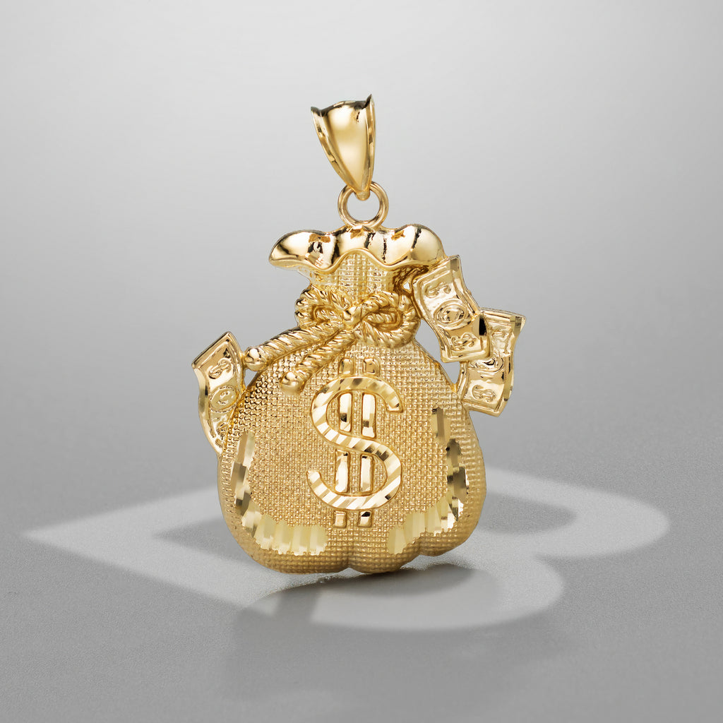 10k Solid Gold Money Bag Charm Pendant Extra Large 4.2 grams