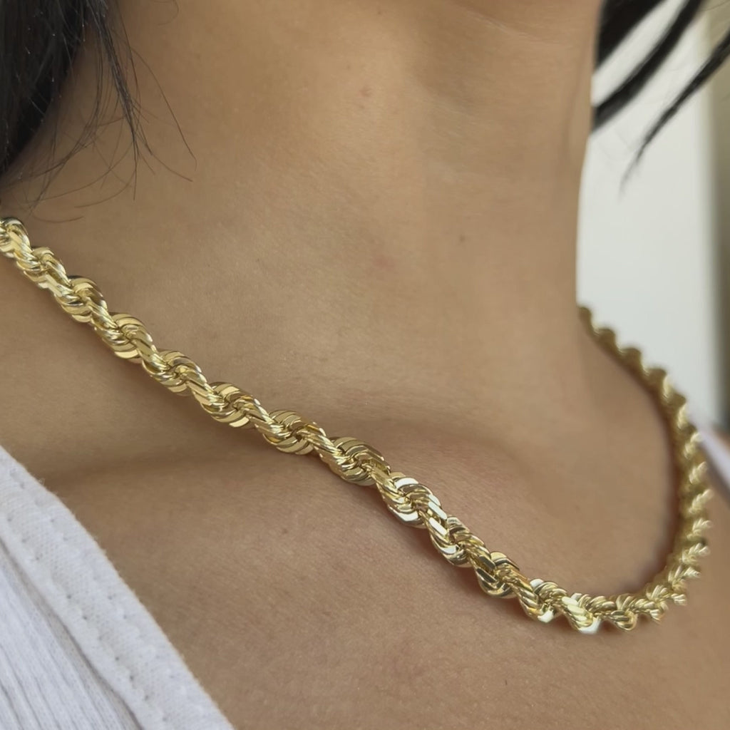 14k Women's Yellow Solid Diamond Cut Rope Necklace