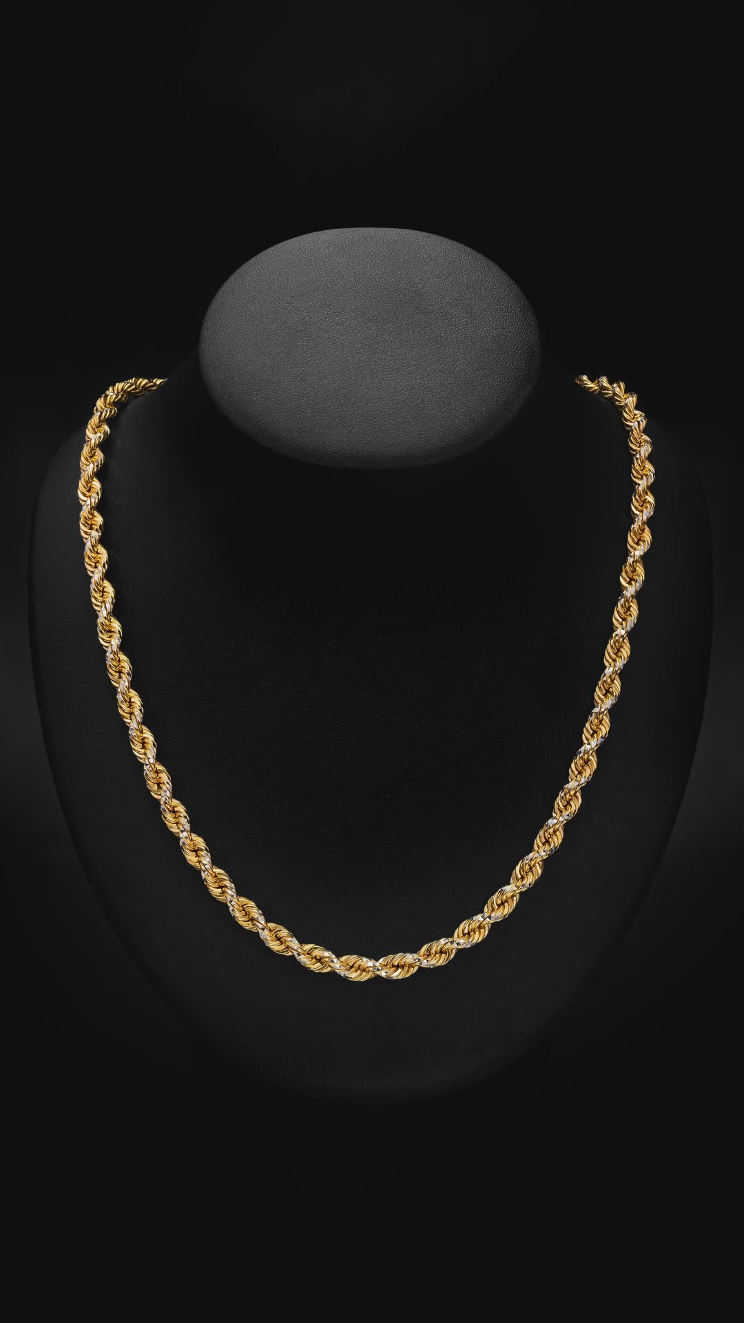 14k Two-Tone Gold Solid Diamond Cut Rope Chain