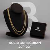 14k Yellow Gold Solid Curb Cuban Chain Bundle 20" + 22" 3.5mm
