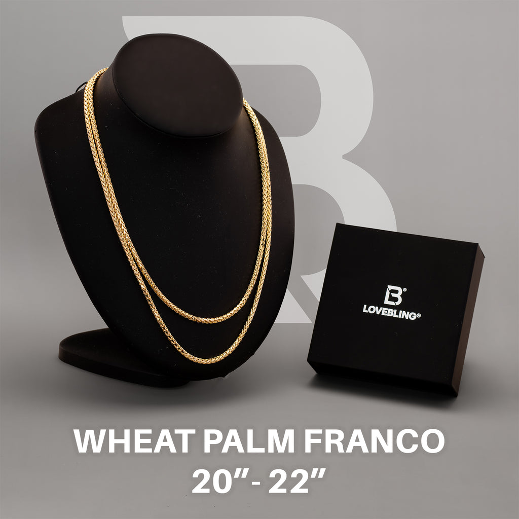 10k Yellow Gold Wheat Palm Franco Chain Bundle 20" + 22" 3mm