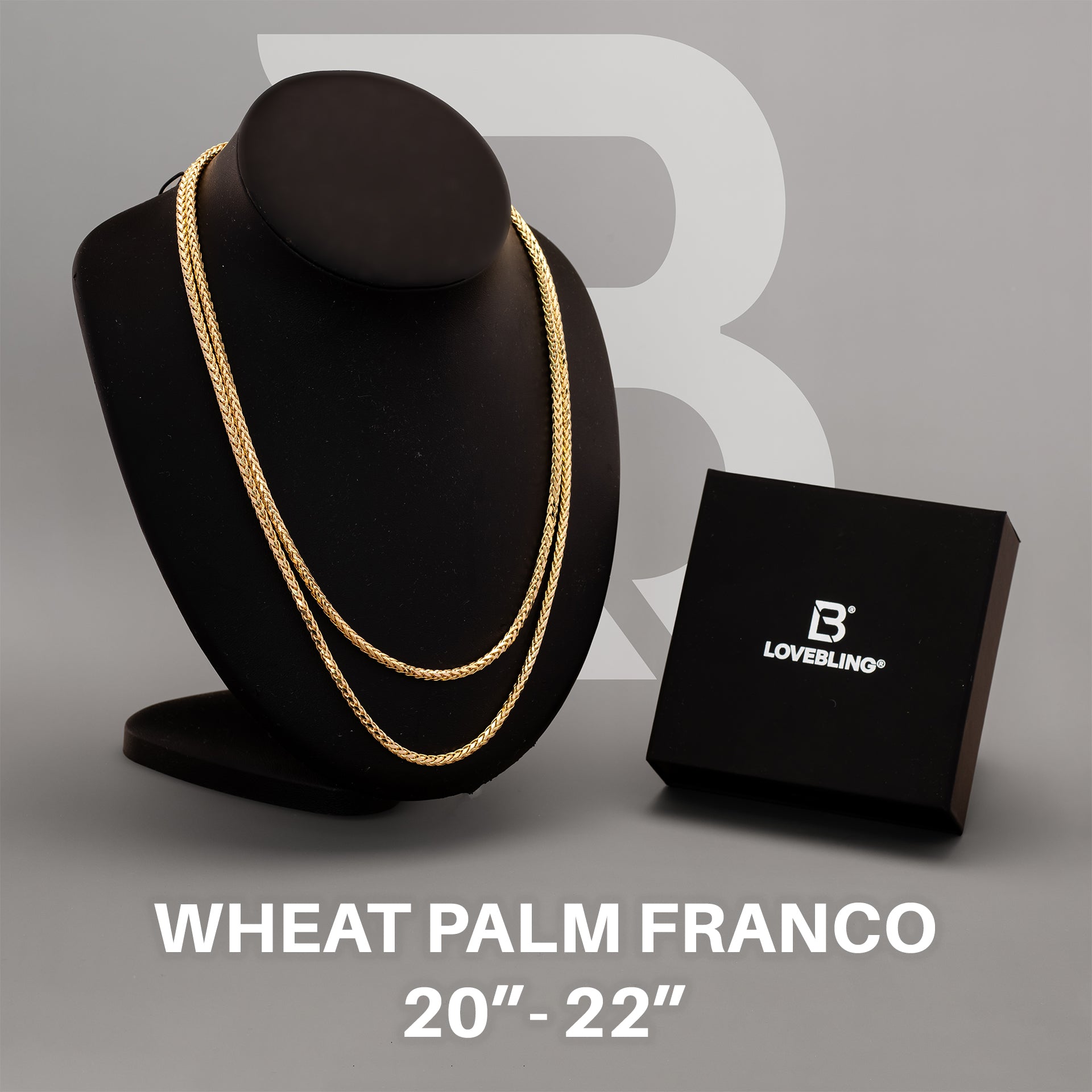 10k Yellow Gold Wheat Palm Franco Chain Bundle 20" + 22" 3mm