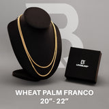 14k Yellow Gold Wheat Palm Franco Chain Bundle 20" + 22" 3mm