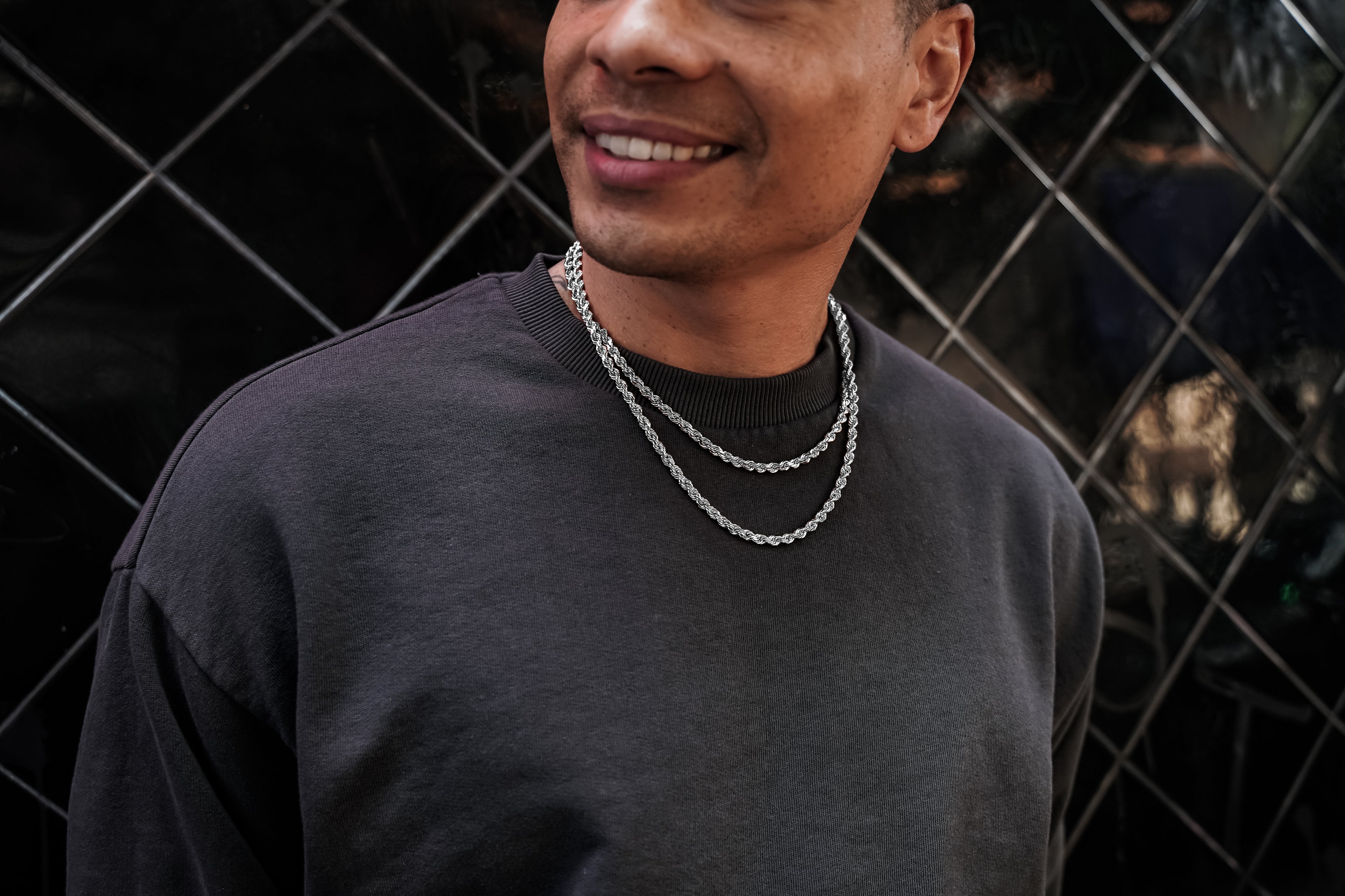 14k White Gold Solid Diamond Cut Rope Chain