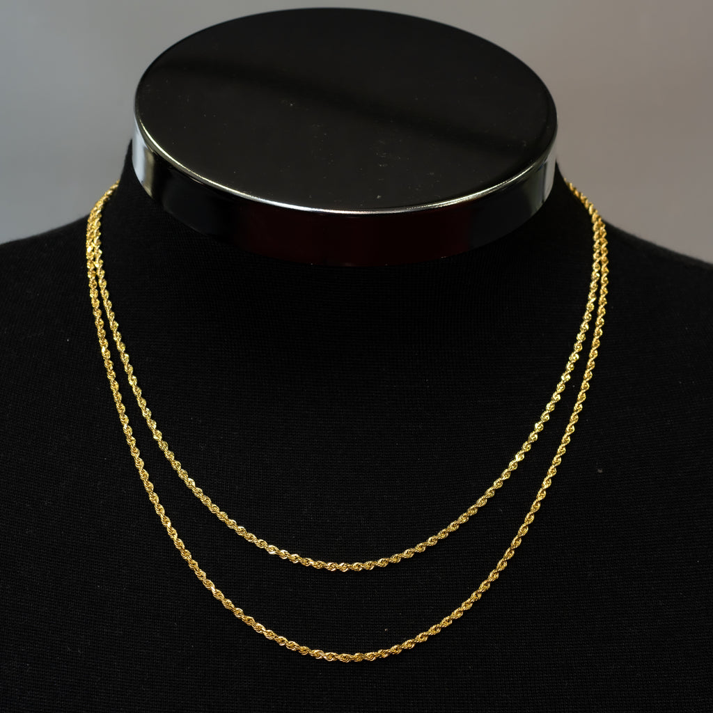 10k Yellow Gold Solid Diamond Cut Rope Chain Bundle 20" + 22" 2.5mm