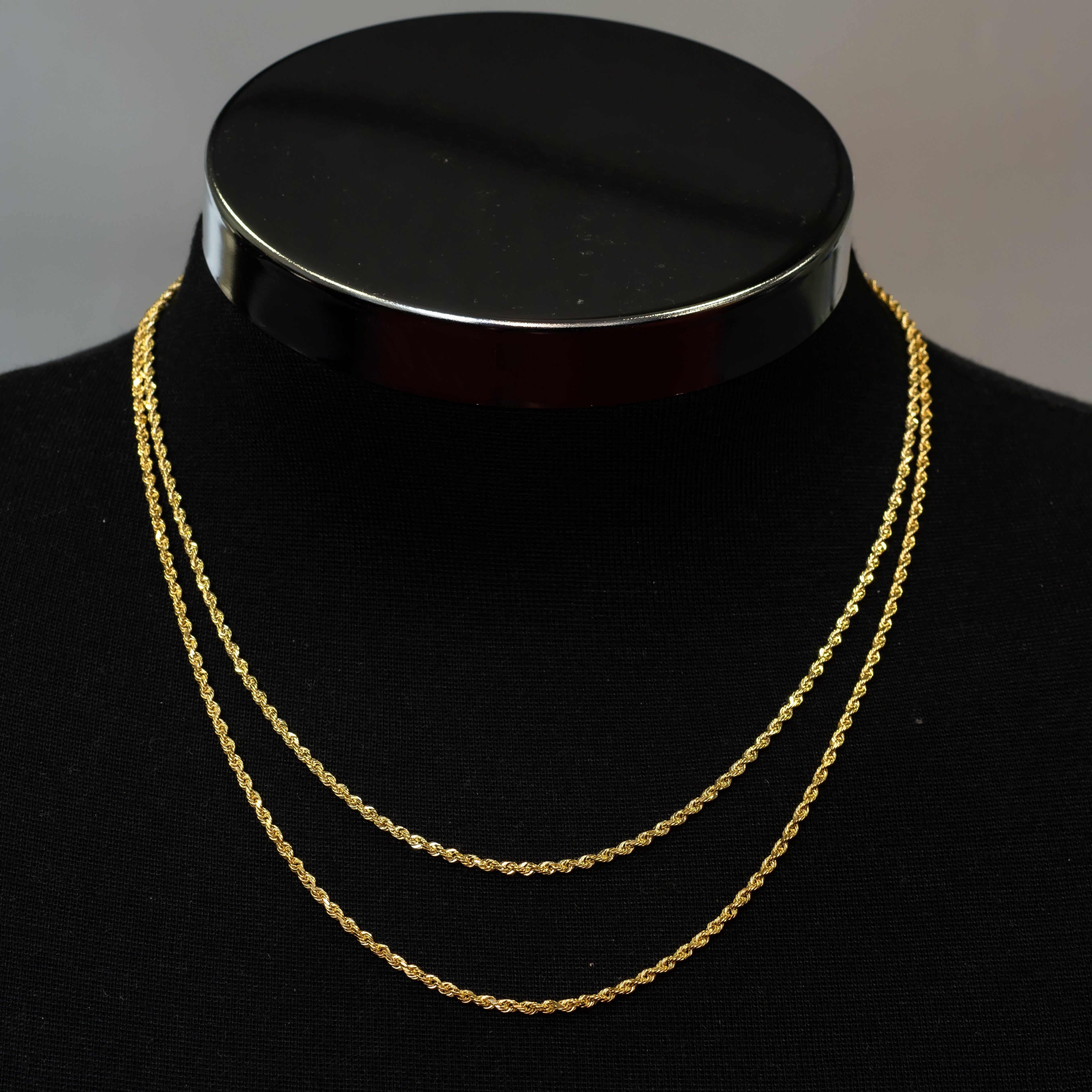 10k Yellow Gold Solid Diamond Cut Rope Chain Bundle 20" + 22" 2.5mm