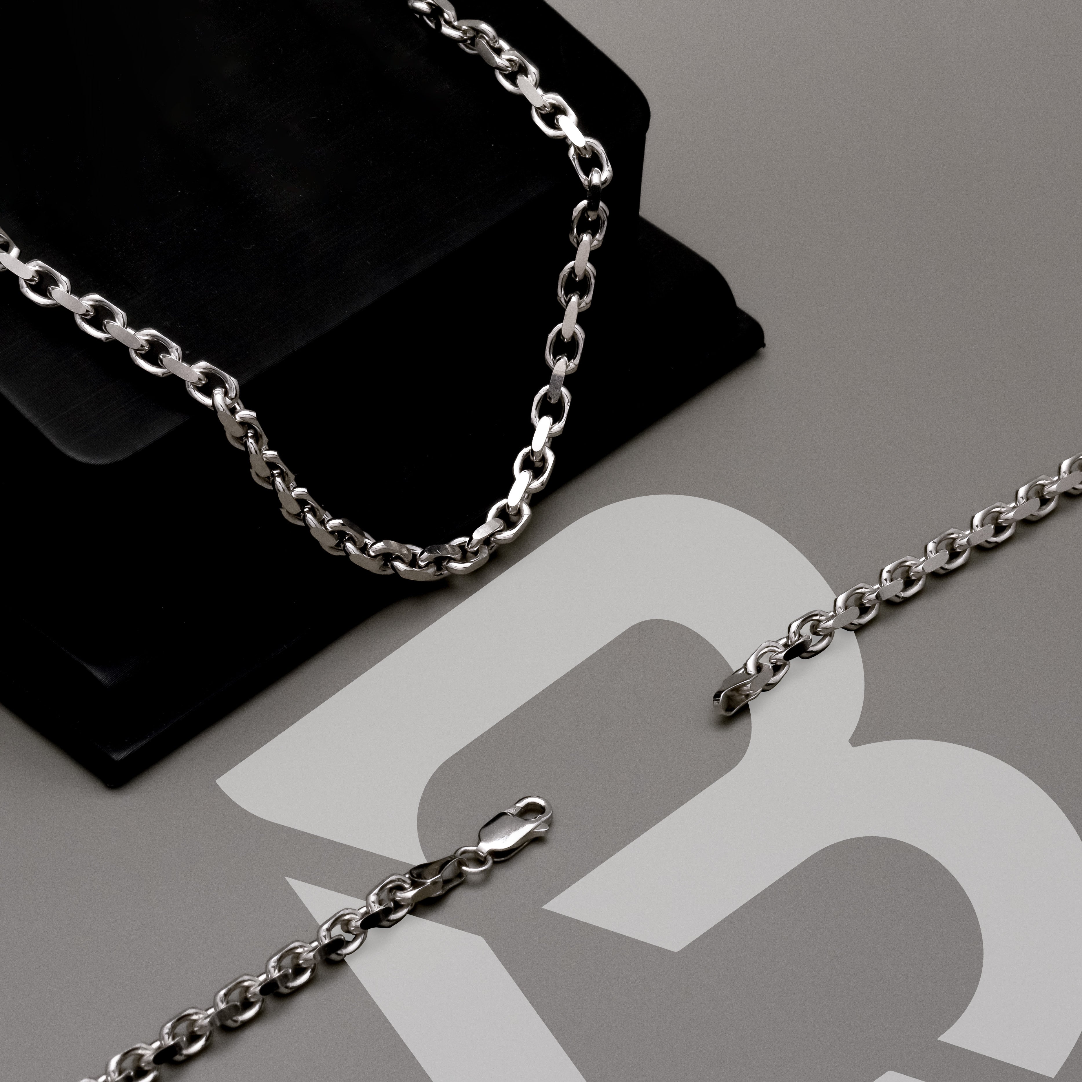 14k White Gold Solid Heavyweight Cable Link Chain with Lobster Lock (Available 3mm to 5mm)