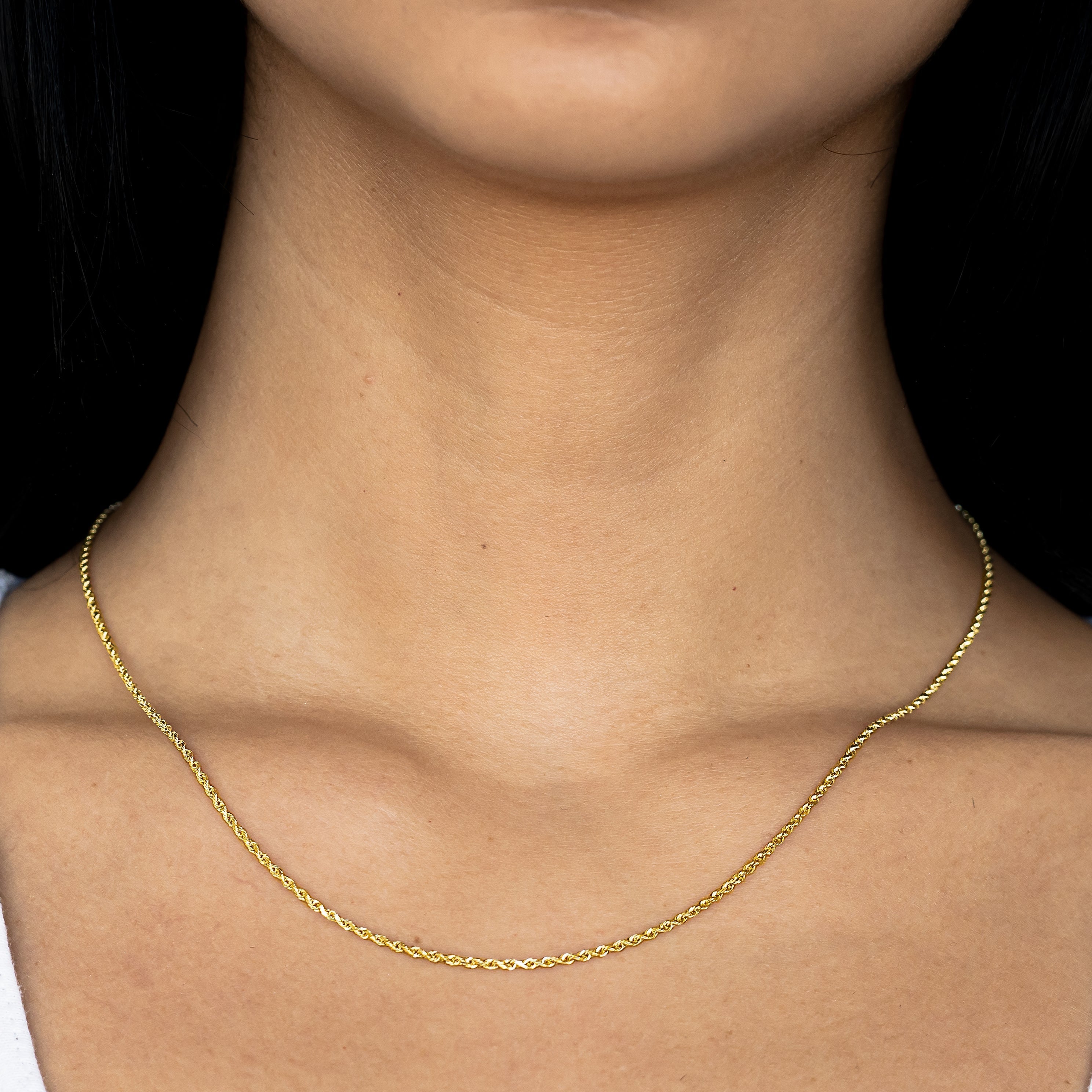 14k Women's Yellow Diamond Cut Hollow Rope Necklace