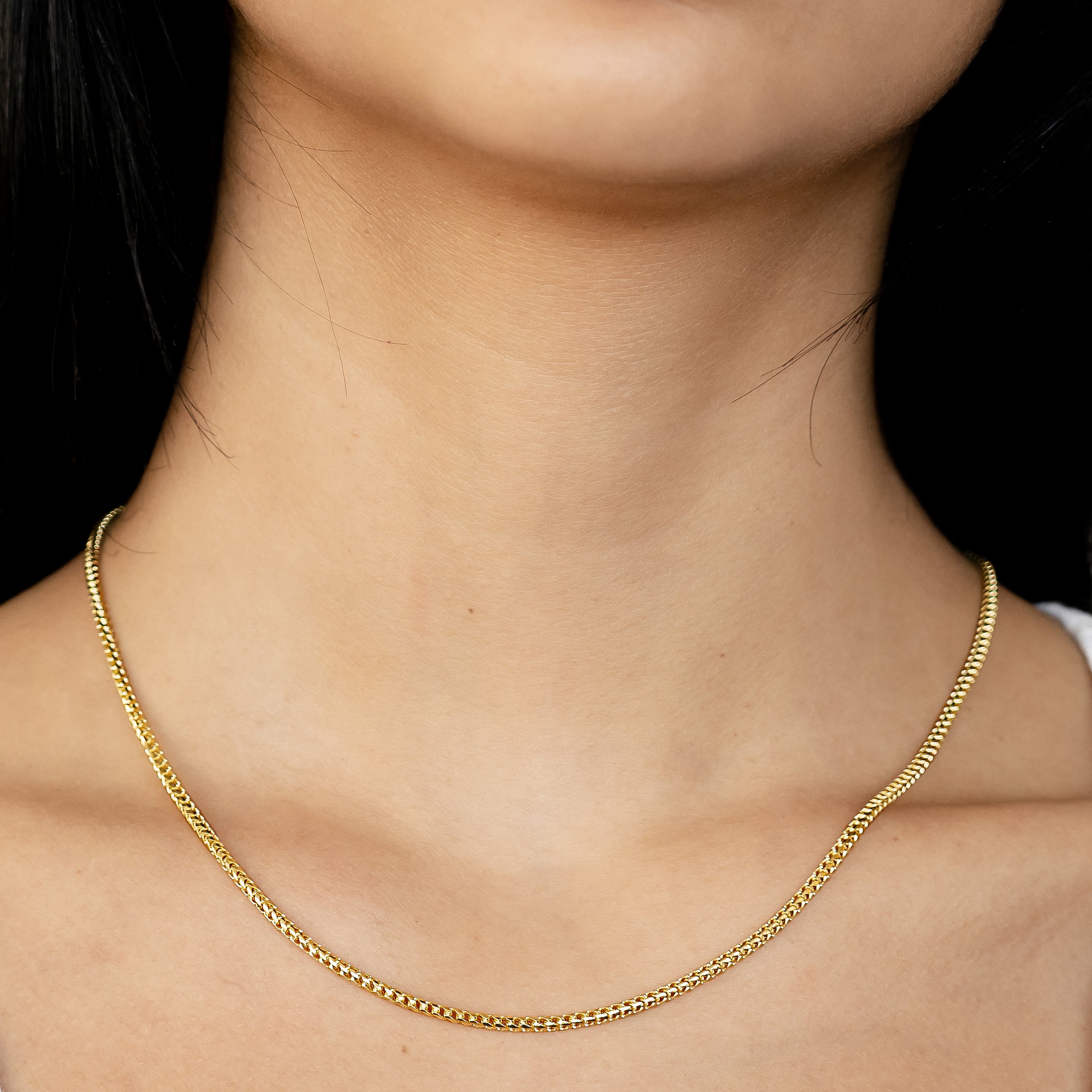 14k Women's Yellow Gold Solid Diamond Cut Franco Necklace