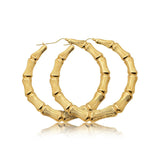 10k Yellow Gold Bamboo Hoop Earrings (3.15”)