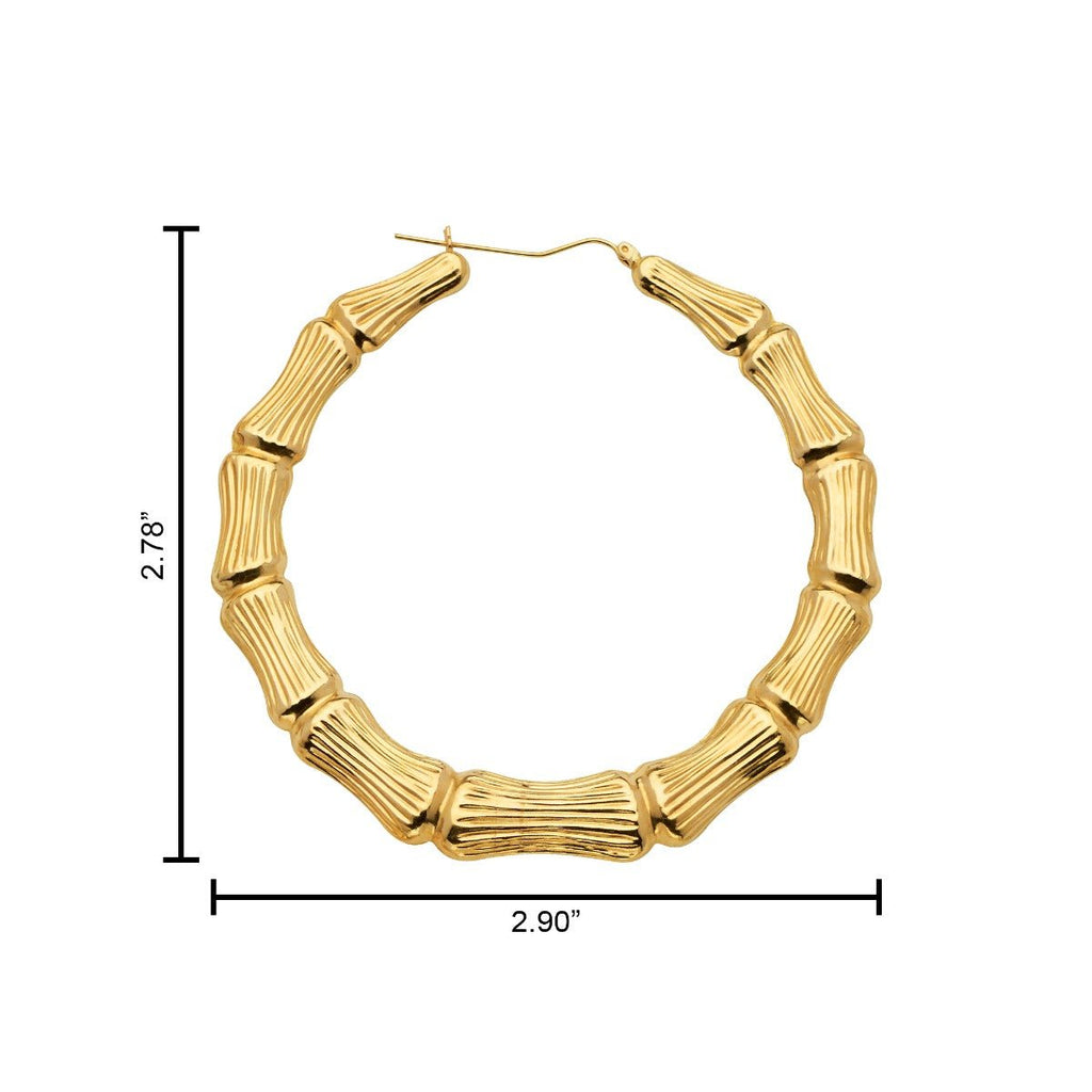 10k Yellow Gold Bamboo Hoop Earrings (3.15")