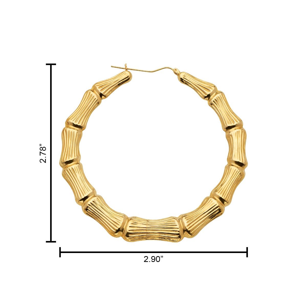 10k Yellow Gold Bamboo Hoop Earrings (3.15")