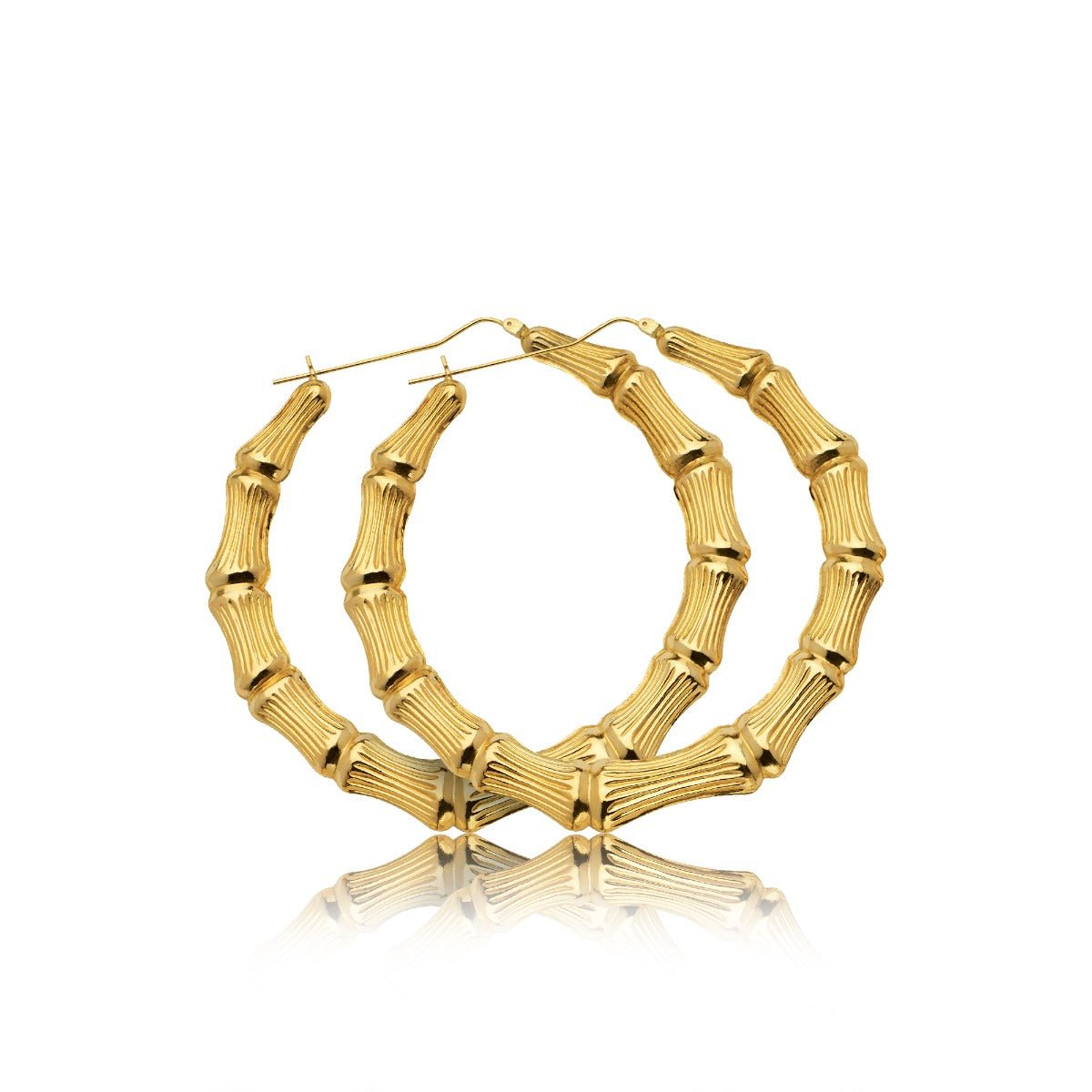 10k Yellow Gold Bamboo Hoop Earrings (2.90â€)